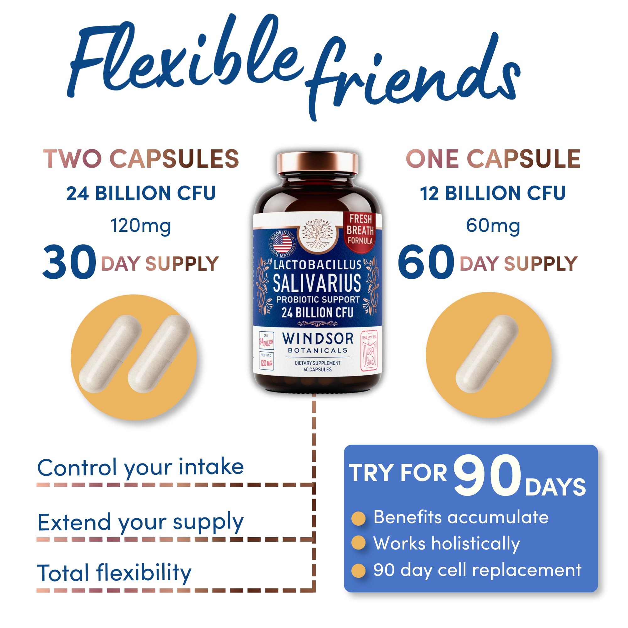 Lactobacillus Salivarius Probiotic - 24bn CFU L Salivarius Dental Probiotics for Teeth and Gums - Bad Breath Treatment for Adults, Immune Support, Digestive Health - 60 Oral Probiotic Capsules