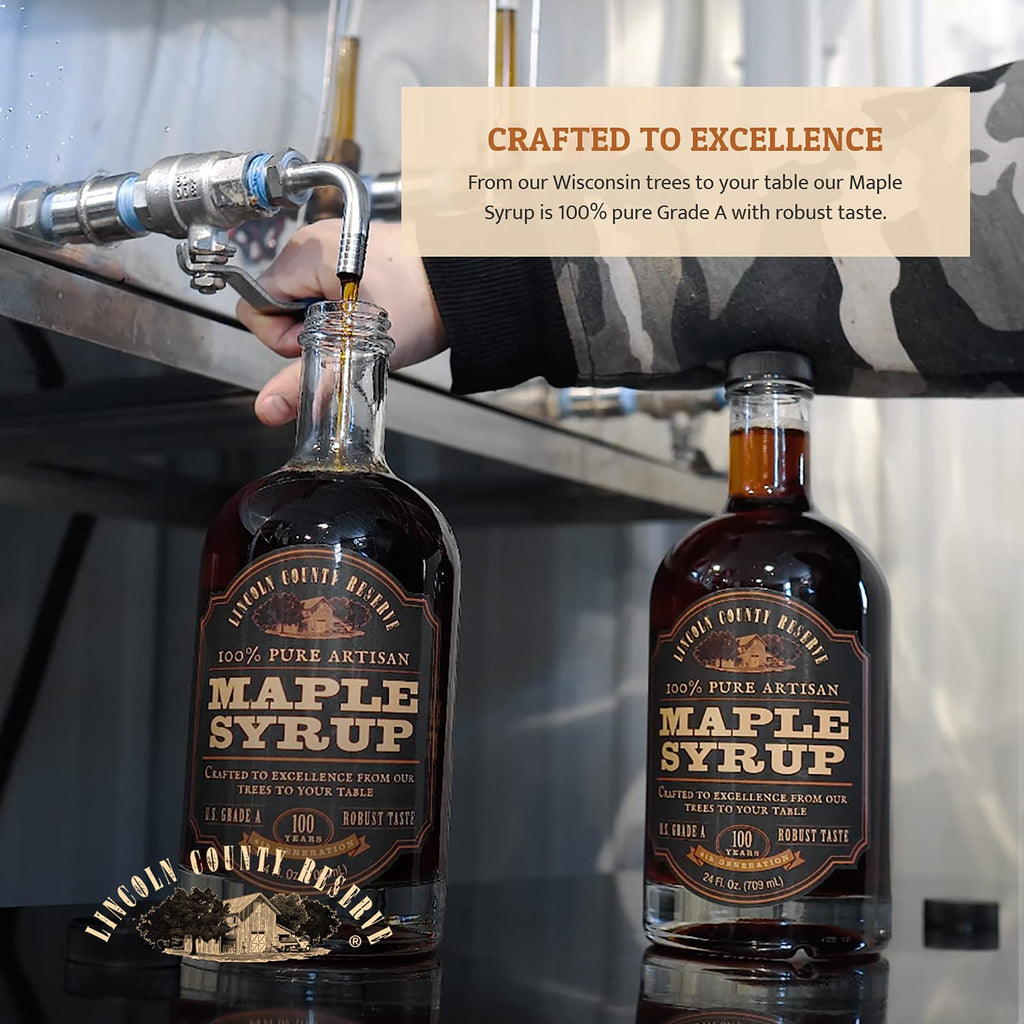 Grade B Maple Syrup 32 Oz Jug – 100% Pure Maple Syrup (Now Grade A Dark) Bold, Robust Flavor – Artisan Maple Syrup Gift – USA-Made Breakfast Syrups & Toppings by Lincoln County Reserve