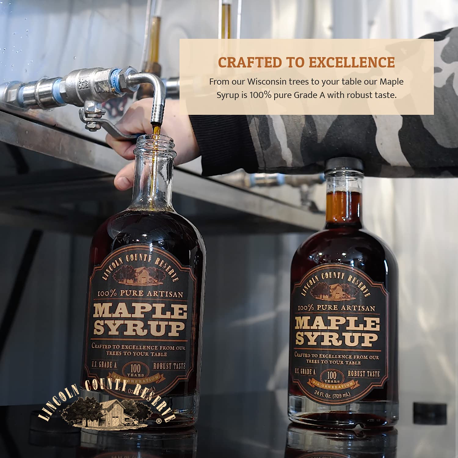Grade B Maple Syrup 32 Oz Jug – 100% Pure Maple Syrup (Now Grade A Dark) Bold, Robust Flavor – Artisan Maple Syrup Gift – USA-Made Breakfast Syrups & Toppings by Lincoln County Reserve