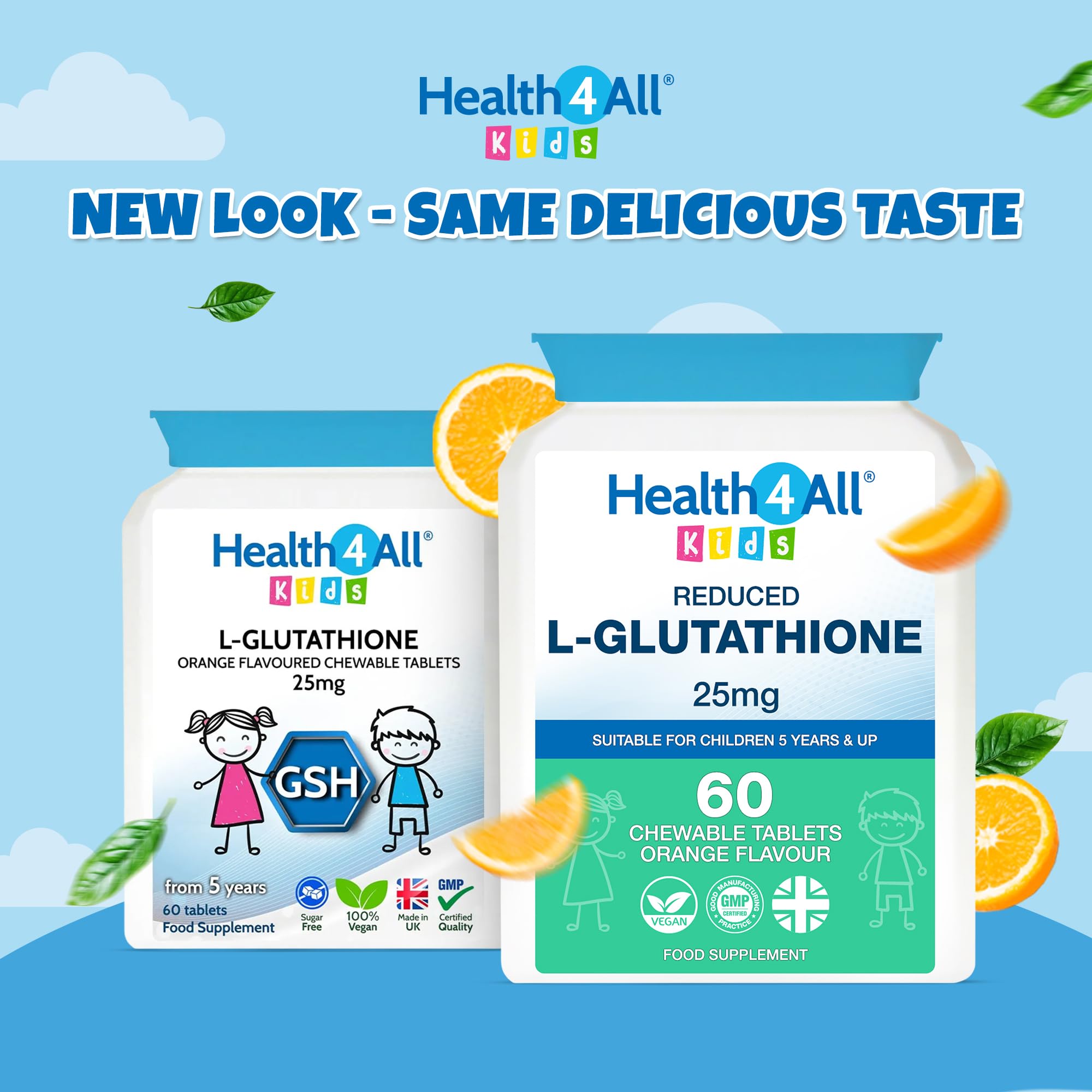Kids L-Glutathione 25mg 60 Chewable Tablets, Reduced Glutathione (GSH)
