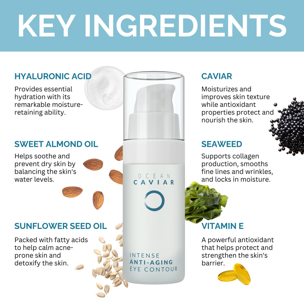Noche Y Dia Caviar Eye Contour for Mature Skin - Made in Spain - Anti Aging Cream with Hyaluronic Acid - Targets Wrinkles, Bags, Puffiness, Circles - 30mL (1.02 fl oz)