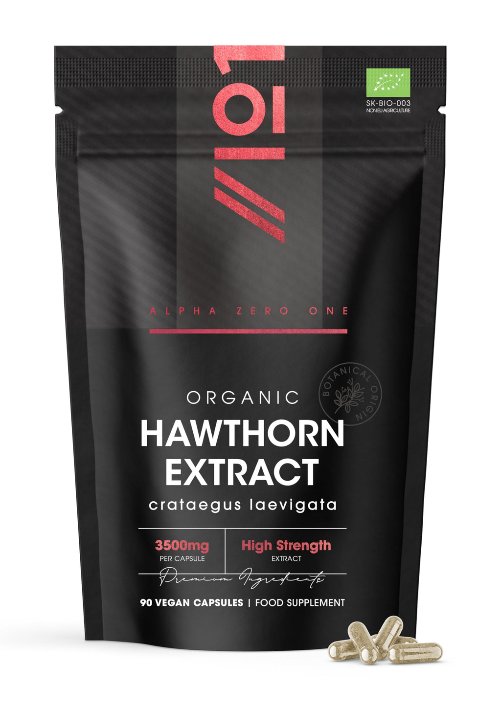 Organic Hawthorn Berry Extract 3500mg – 90 Vegan Capsules – High Strength Hawthorn Berry Supplement 7:1 Extract – Resealable and Recyclable Pouch by Alpha01