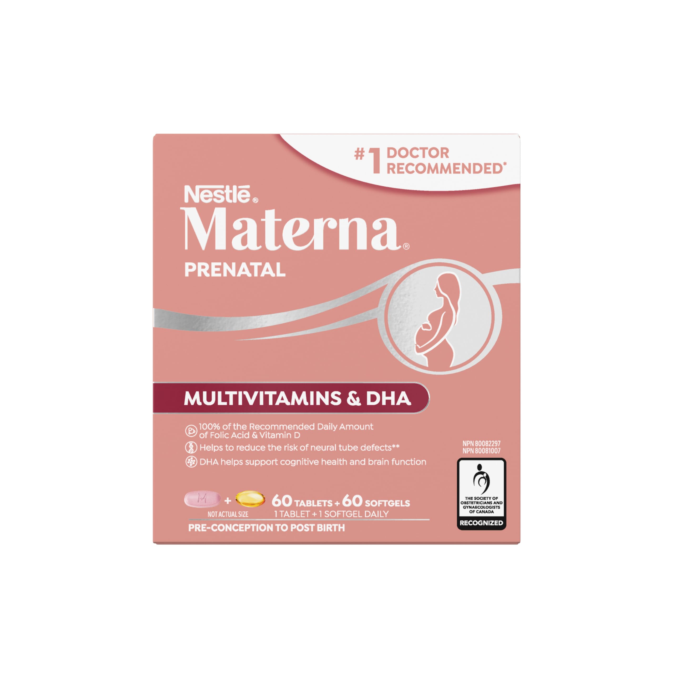 NESTLÉ Materna Prenatal Multivitamin with DHA Supplement | Folic Acid | 60 tablets + 60 DHA soft gels