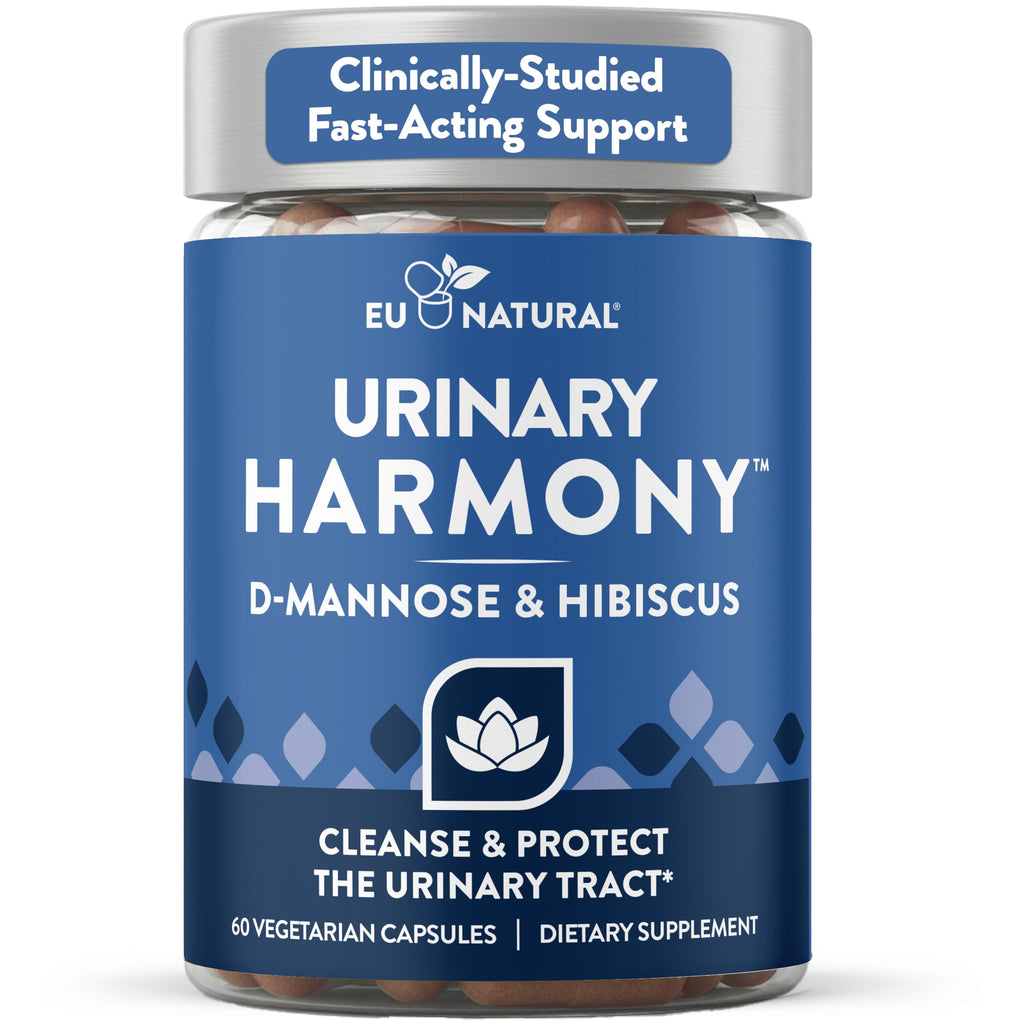 Eu Natural Urinary Harmony D-Mannose Supplement - Urinary Tract Health for Women - Fast-Acting Urinary Cleanse & Flush with Clinical-Strength D-Mannose & Hibiscus - 60 Capsules