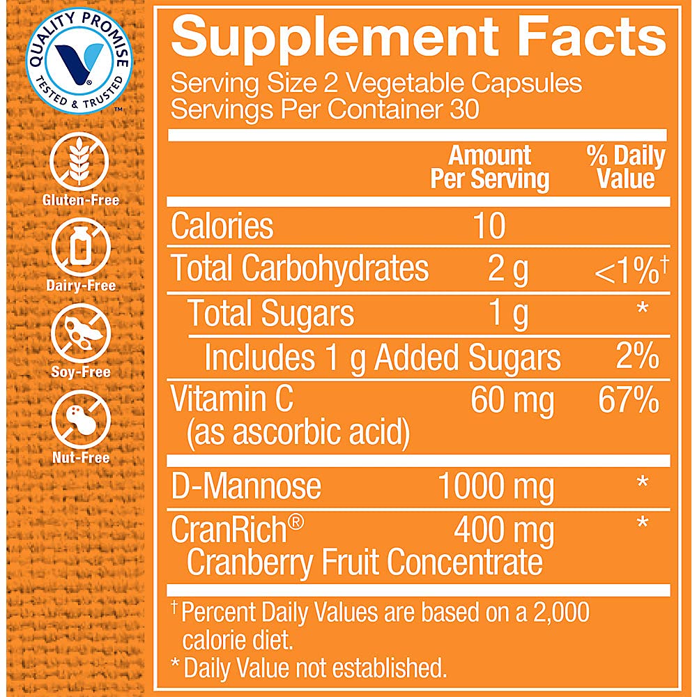 The Vitamin Shoppe Cranberry with D-Mannose - Urinary Tract & Bladder | with Vitamin C CranRich | 60 Veggie Caps | Women's Health