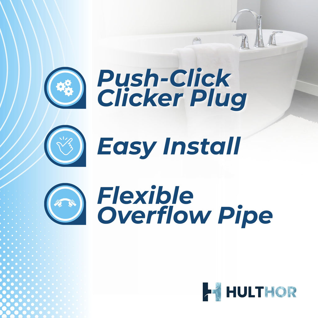 Hulthor Bath Waste & Overflow Kit – Universal 1.5" Click Clack Plug Set with Pop-Up Mechanism – Compatible with Standard UK Bathtubs (Black)