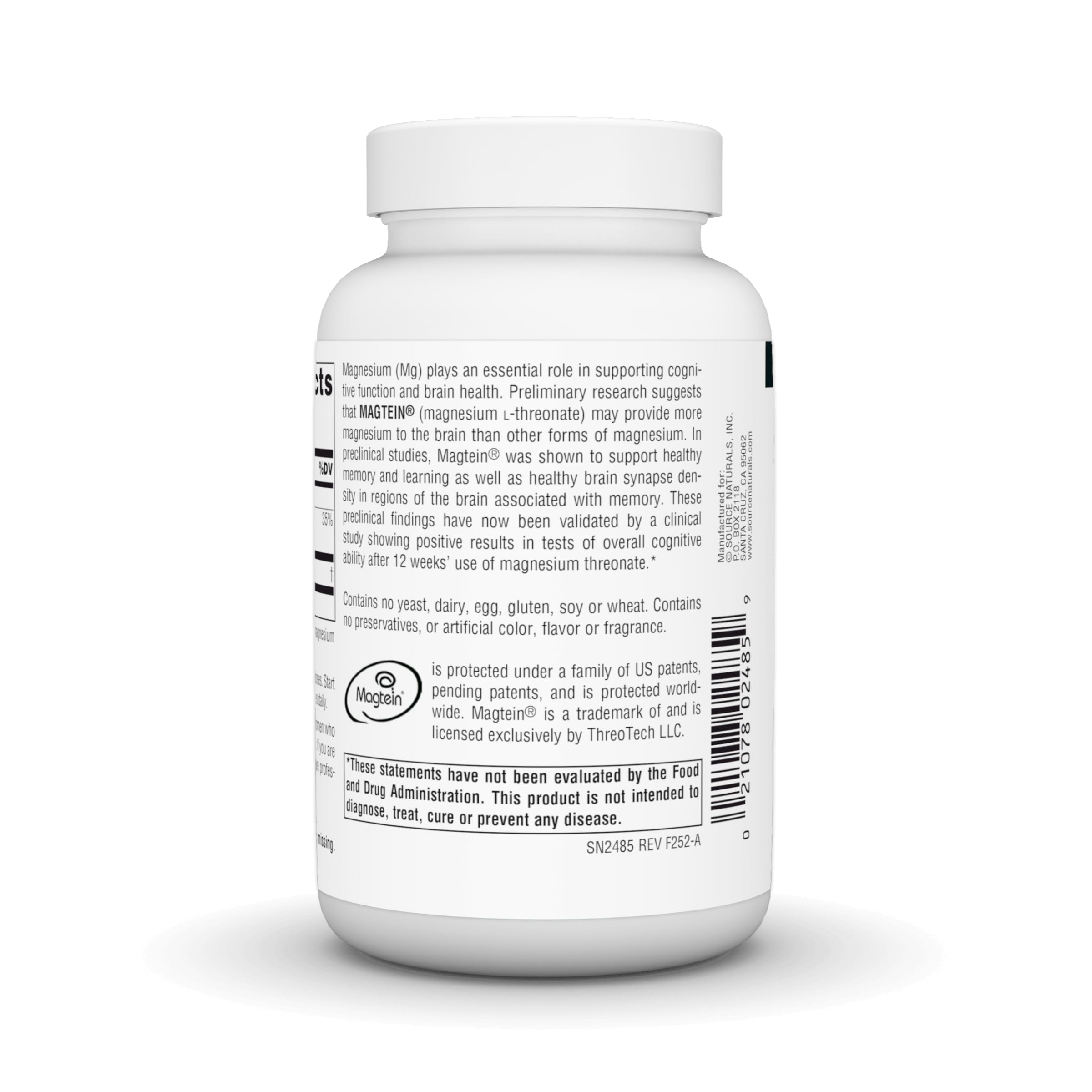 Source Naturals Magtein Magnesium L-Threonate 667mg Supports Focus, Mood, Healthy Memory, Cognitive Function, Sleep* - 90 Capsules