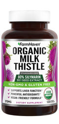 FarmHaven USDA Organic Milk Thistle Capsules | 30X Concentrated Seed Extract & 80% Silymarin Standardized - Supports Liver Function and Overall Health | Non-GMO | 120 Vegan Capsules