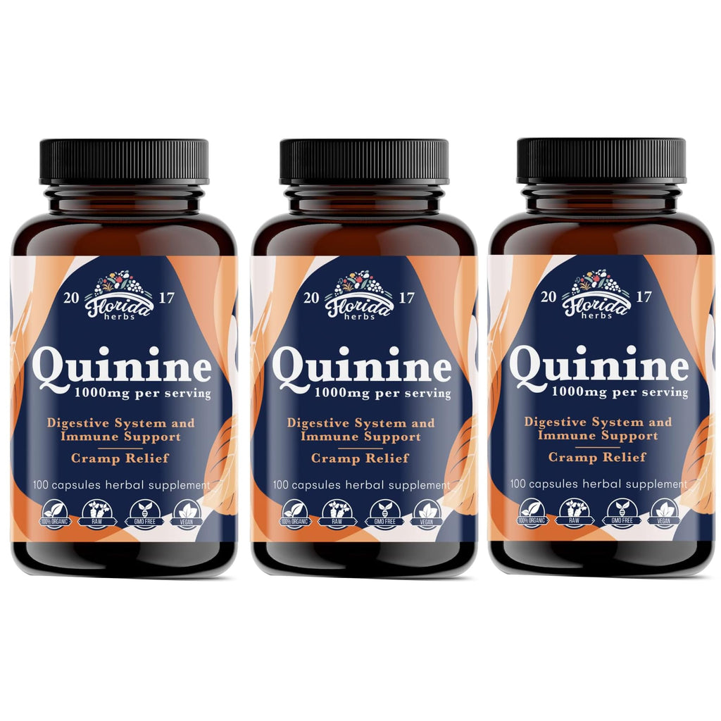 FLORIDA HERBS Leg Cramp Support – Organic Quinine Capsules from Cinchona Bark – 1000 mg Vegan Supplement – Muscle & Leg Cramp Relief – Made in USA – 330 Count (3 Bottles Total)