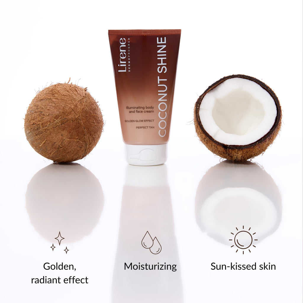 Lirene PERFECT TAN Illuminating Golden Body & Face Cream – Vegan, 150ml – Coconut Shine, Hydrating & Radiance-Boosting Lotion for Every Complexion