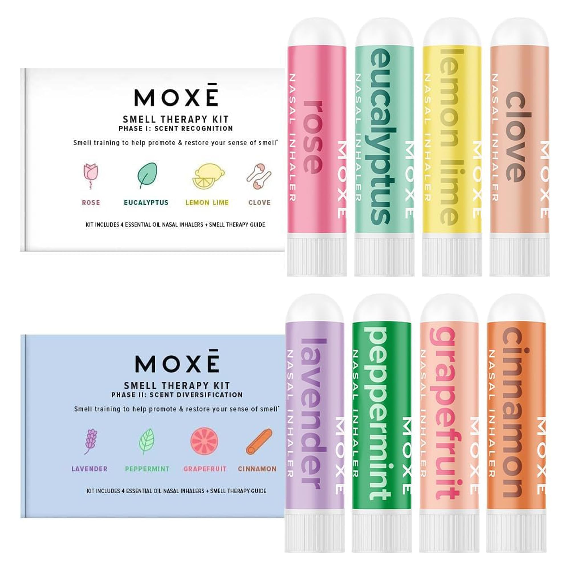 MOXĒ Smell Training Kit, Made in USA, 8 Essential Oils, Olfactory Regeneration, Helps Restore Sense of Smell, Natural Therapy for Smell Loss (Phase 1 & Phase 2 Bundle)