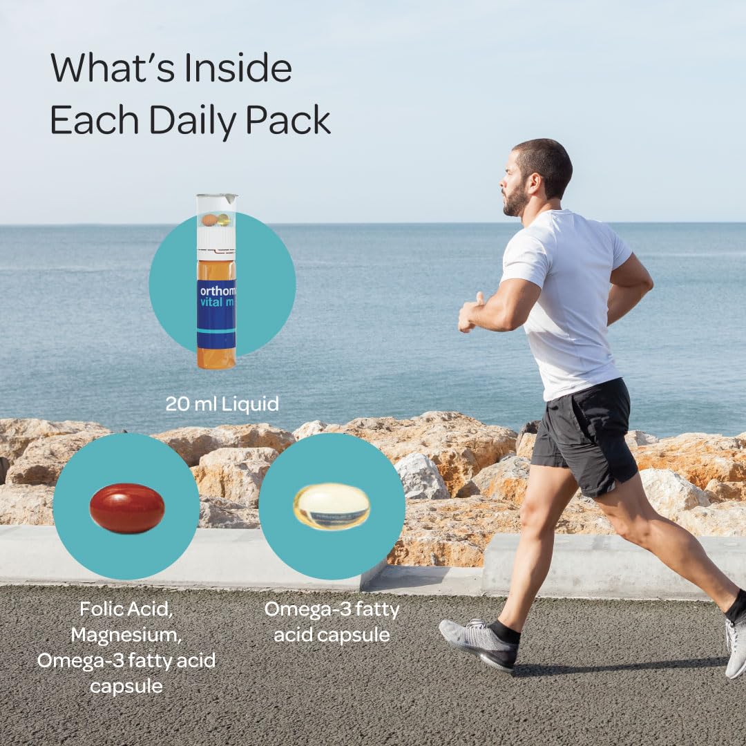 Orthomol Vital M – Daily Multivitamin for Men, Vitamins A, B, C, D3, E, K, Zinc, Iodine & Omega-3, Supports Energy, Vitality, Immune Health & Metabolism, 30-Day Supply, Liquid+ Capsules Supplement