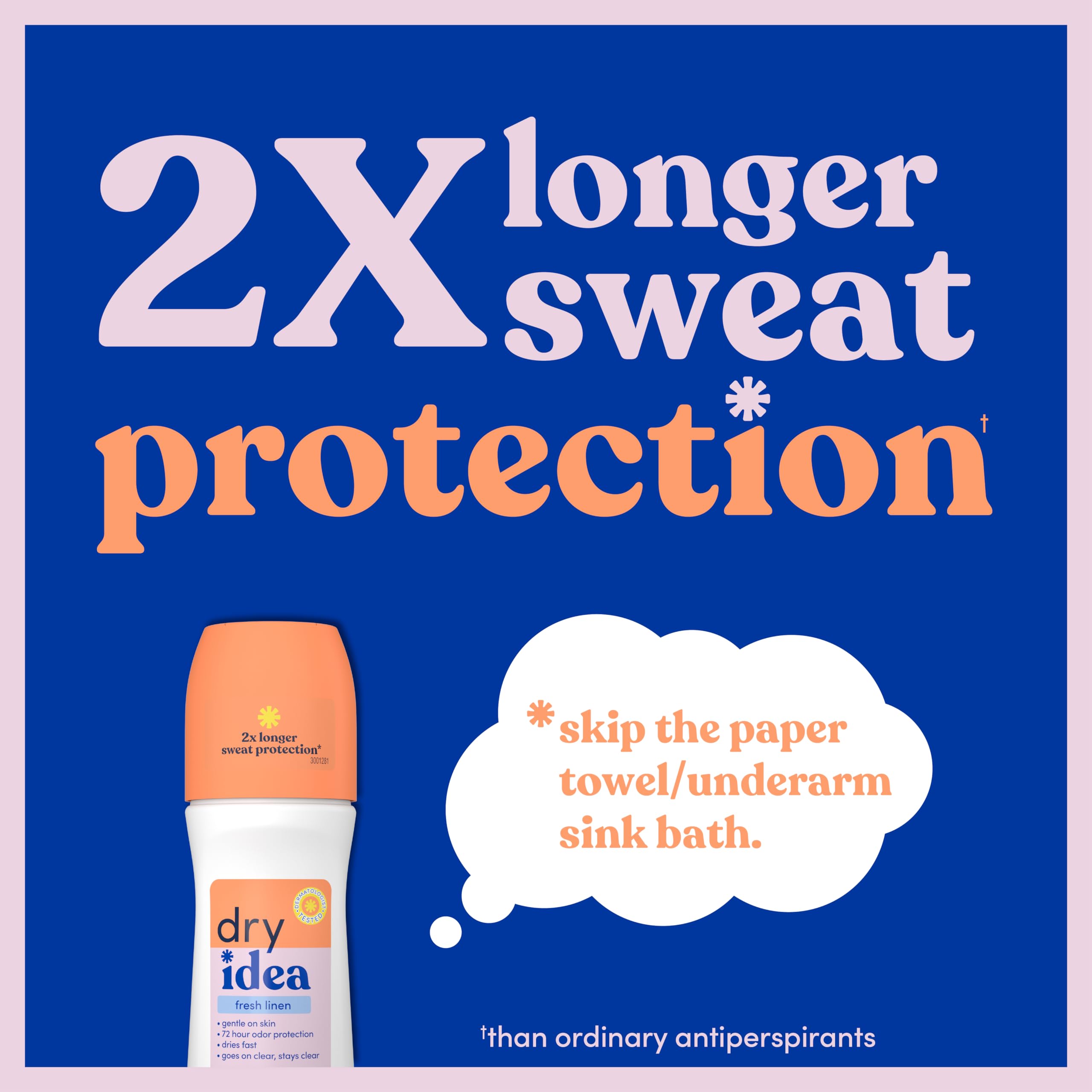 Dry Idea Fresh Linen Roll On Deodorant & Antiperspirant for Women - for Sensitive Skin, 2X Longer Sweat Protection, 72Hr Odor Control, Womens Deodorant, 3.25oz (Pack of 6)