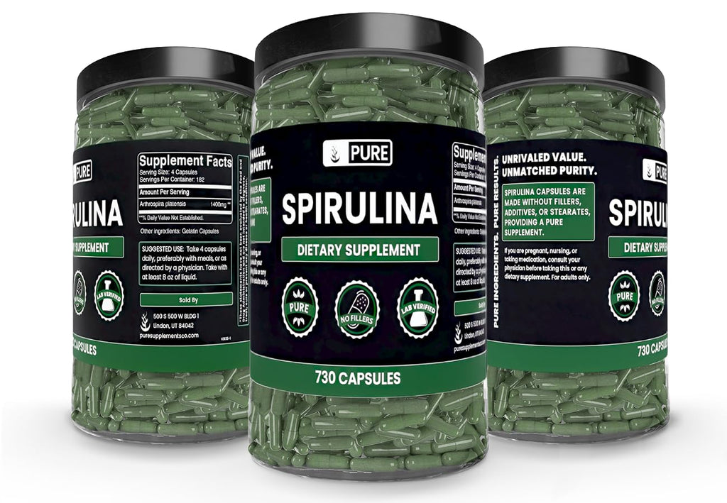 PURE ORIGINAL INGREDIENTS Spirulina (730 Capsules) No Magnesium Or Rice Fillers, Always Pure, Lab Verified