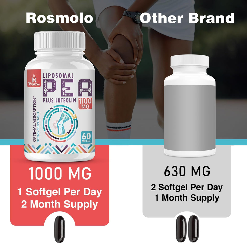 Liposomal Palmitoylethanolamide 1000 mg + Luteolin 100 mg, Micronized Pea 99% Highly Purified - Enhanced Absorption and Bioavailability, 120 Softgels