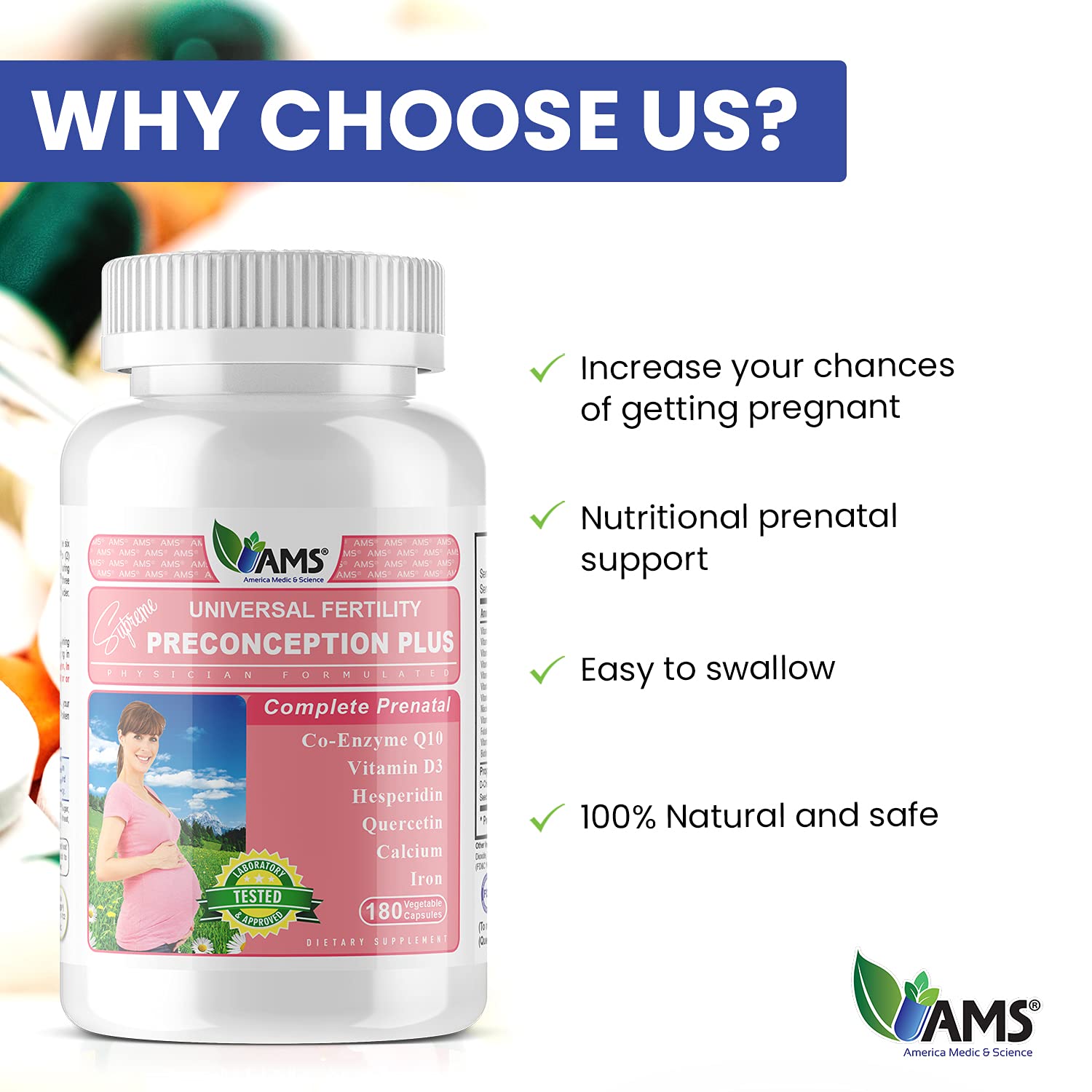 America Medic & Science Preconception Plus (180 Capsules) Conception and Fertility Supplement | Physician Formulated Pills to Support Conception | Prenatal Vitamins Best for Women Trying to Conceive