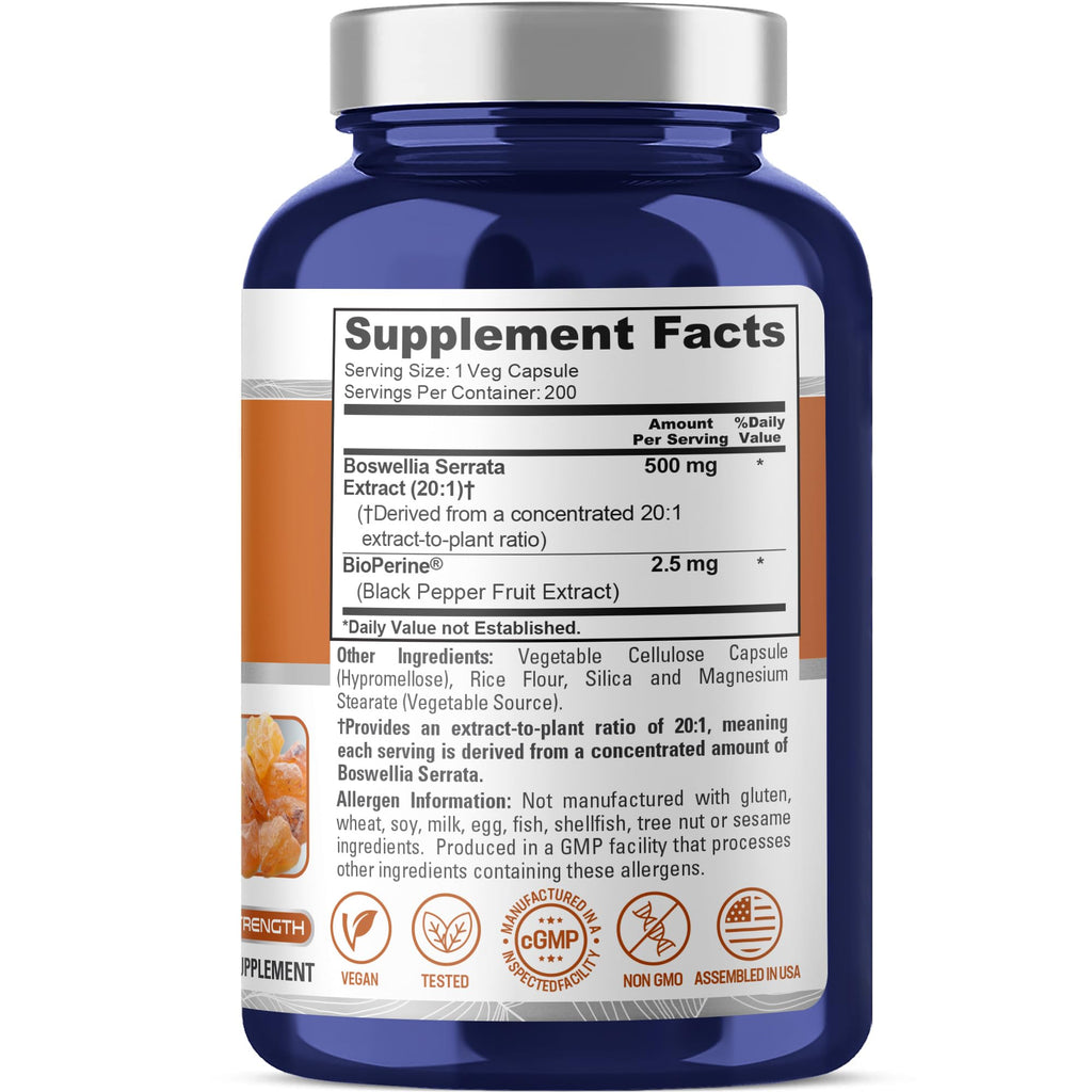 NusaPure Boswellia Serrata, 500 mg, 200 Veg Capsules (Non-GMO, Vegan)