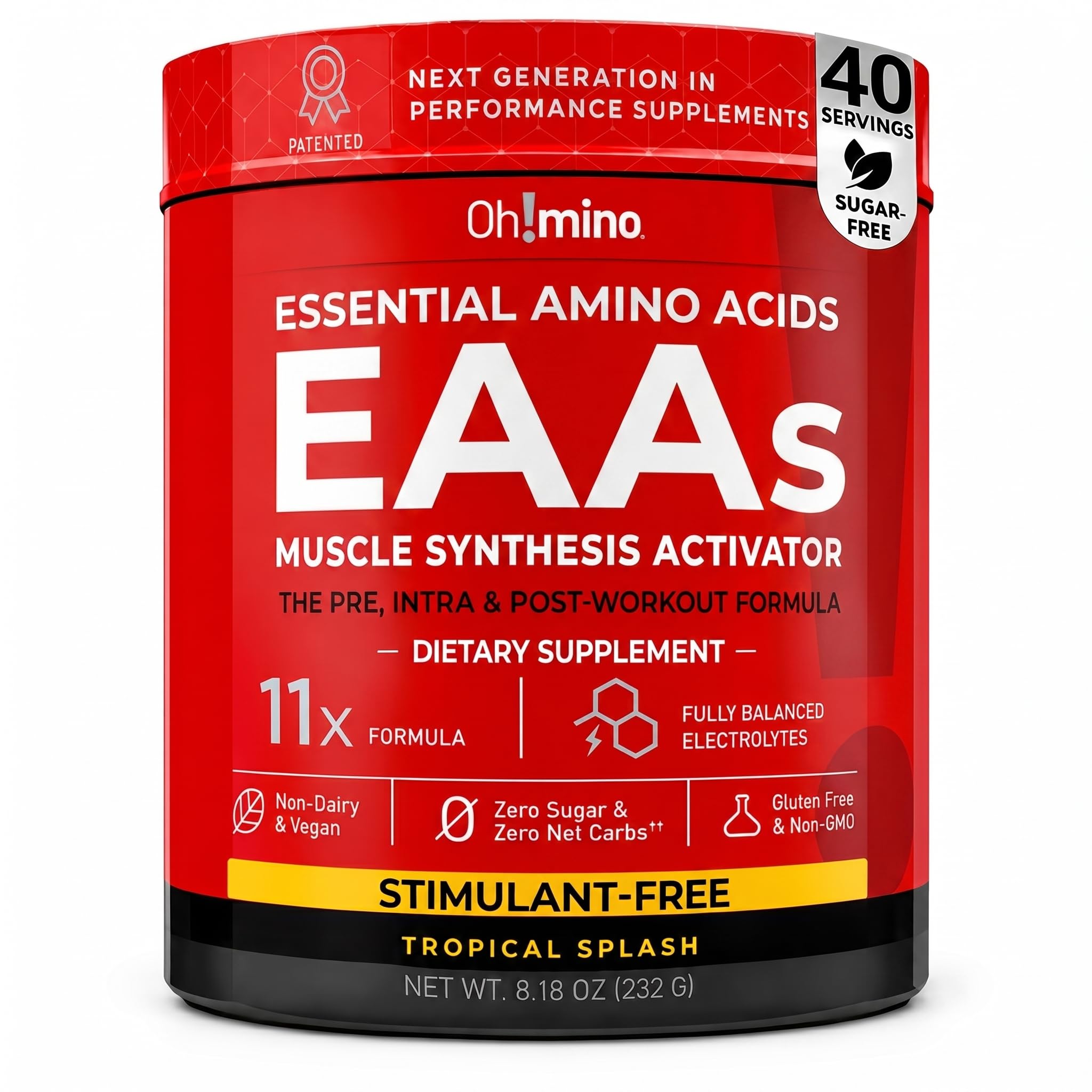Ohmino BCAA + EAA Powder, Amino Acid Supplement, Tropical, 40 Servings