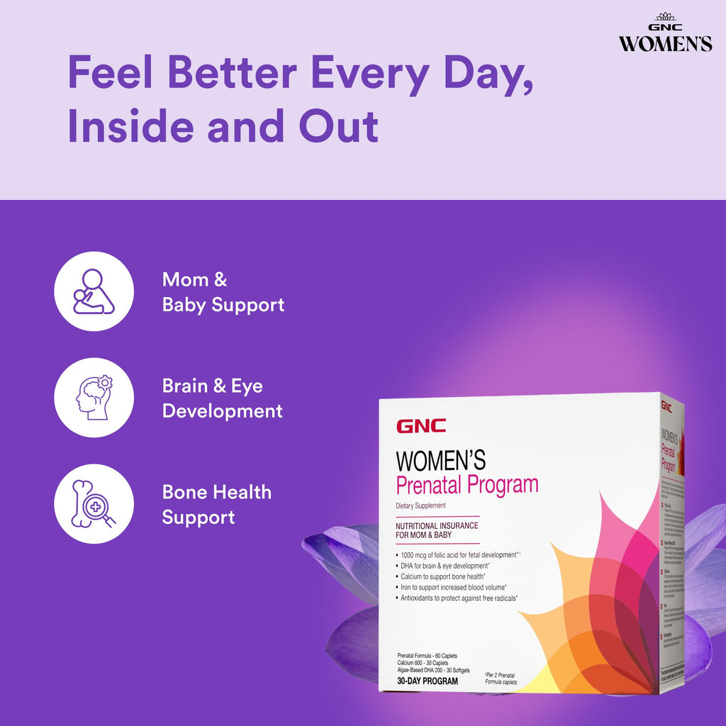 GNC Women's Prenatal Program, Daily Supplement System, Supports Healthy Development for Your Baby with Zinc & Iron for Fetal Needs, Targeted Prenatal and Pregnancy Essentials, 30 Packs
