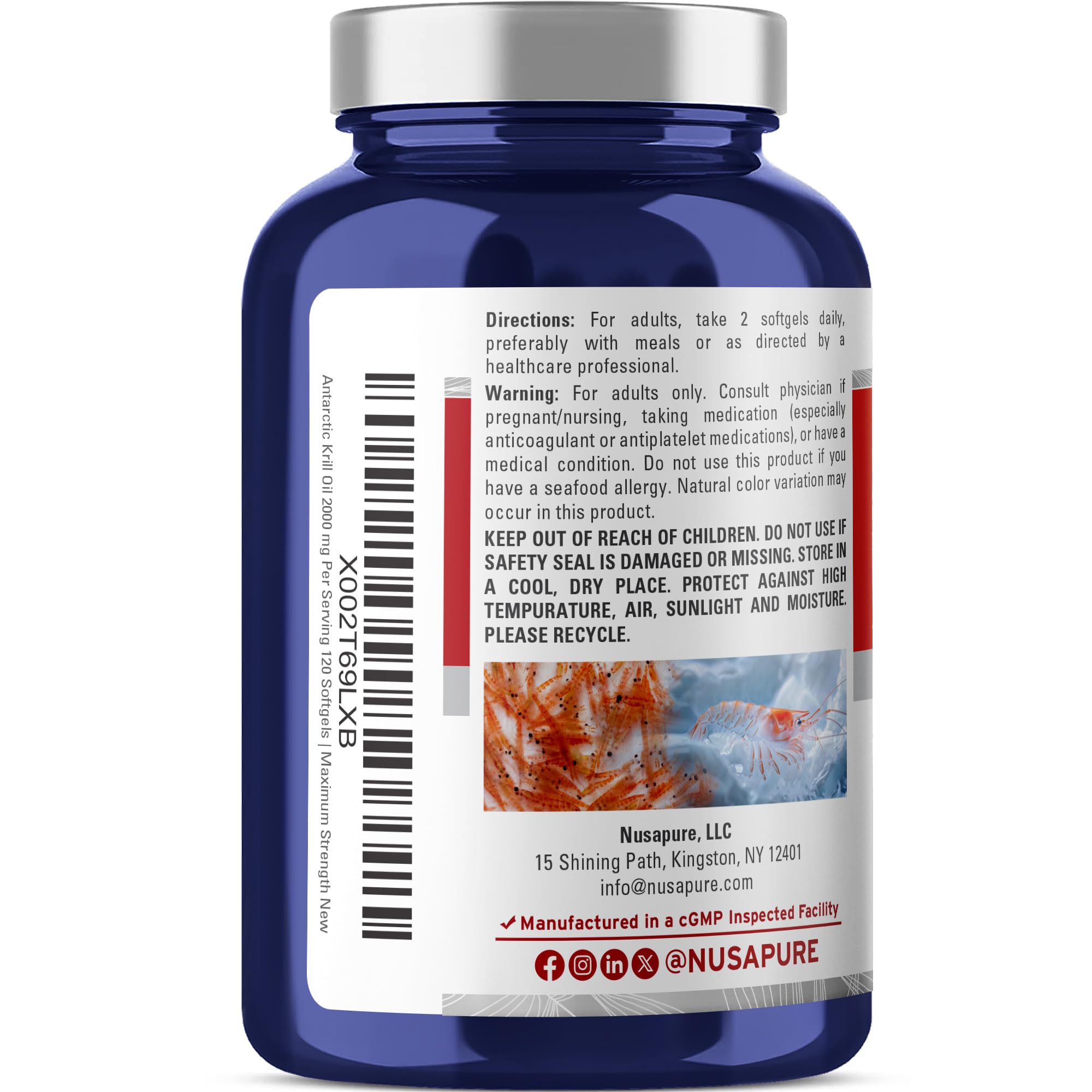 NusaPure Antarctic Krill Oil,2000 mg, 120 Softgels (Non-GMO, Soy Free)