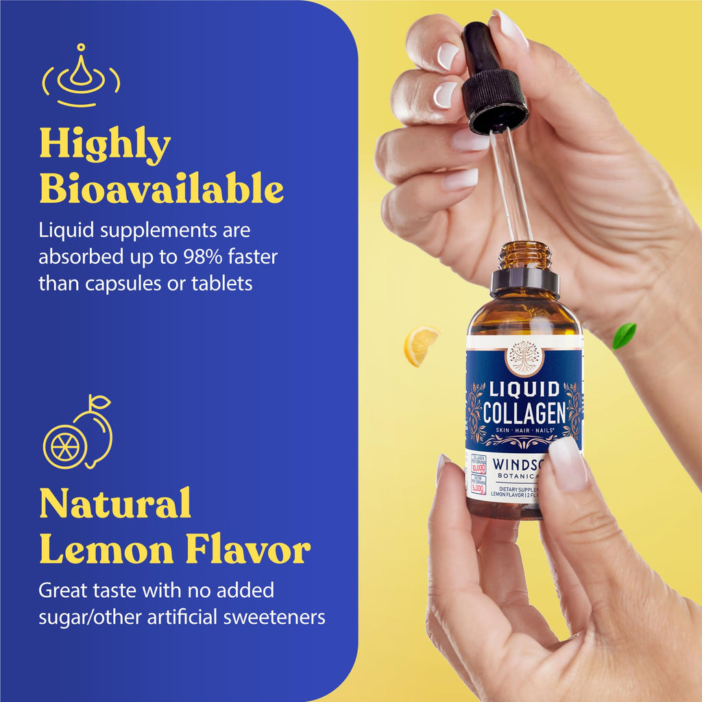 Concentrated Liquid Collagen Peptides Supplement - 30,000mcg Hydrolyzed Liquid Collagen for Women plus Biotin Hair, Skin, Nail Support - Sublingual Drops or Natural Lemon Drink 2x2oz