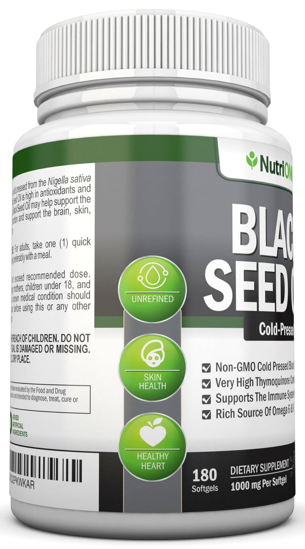 Black Seed Oil - 1000 Mg - 180 Softgels - Cold-Pressed Non-GMO Black Cumin Seed Capsules - Super High Thymoquinone Content - Nigella Sativa - Rich in Omega 6 & 9 Fatty Acids - Immune Health Support