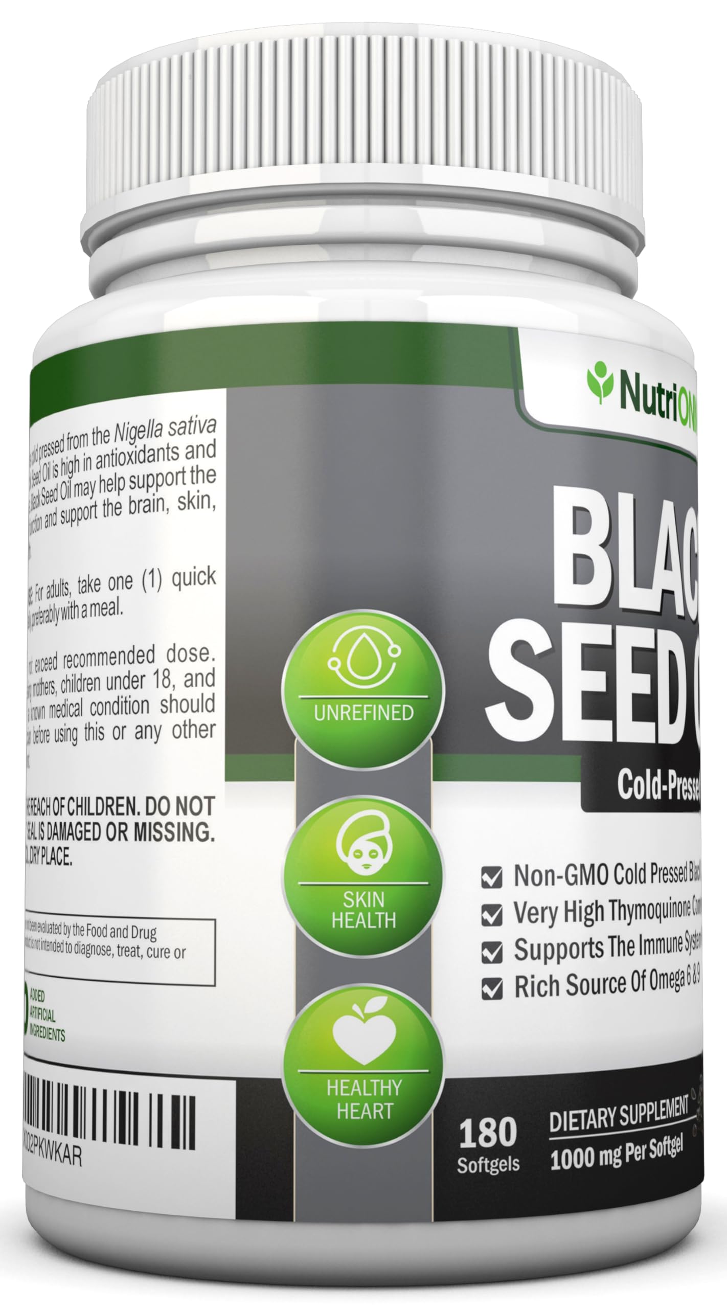 Black Seed Oil - 1000 Mg - 180 Softgels - Cold-Pressed Non-GMO Black Cumin Seed Capsules - Super High Thymoquinone Content - Nigella Sativa - Rich in Omega 6 & 9 Fatty Acids - Immune Health Support