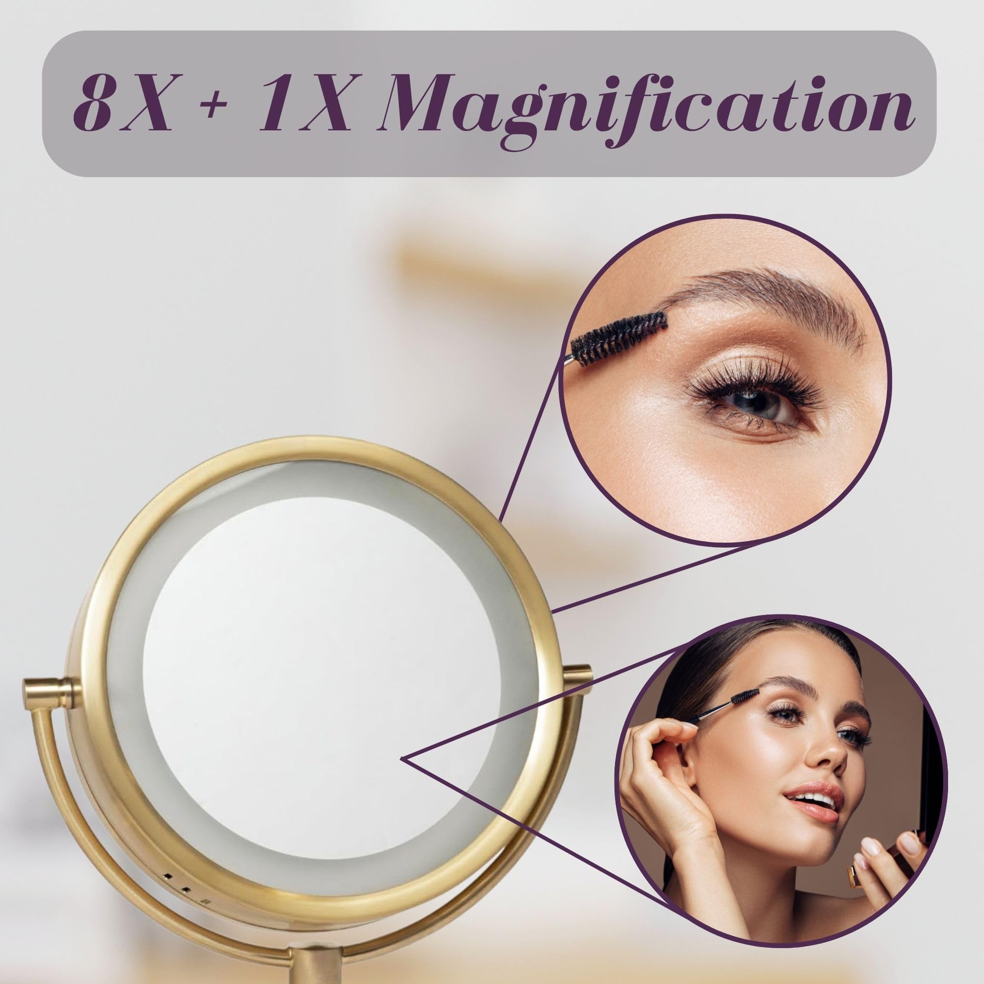 JERDON Wall-Mounted Vanity Mirror with Magnification - Direct Wire Lighted Makeup Mirror - 8X Magnification - Gold Finish, Model HL75BGD