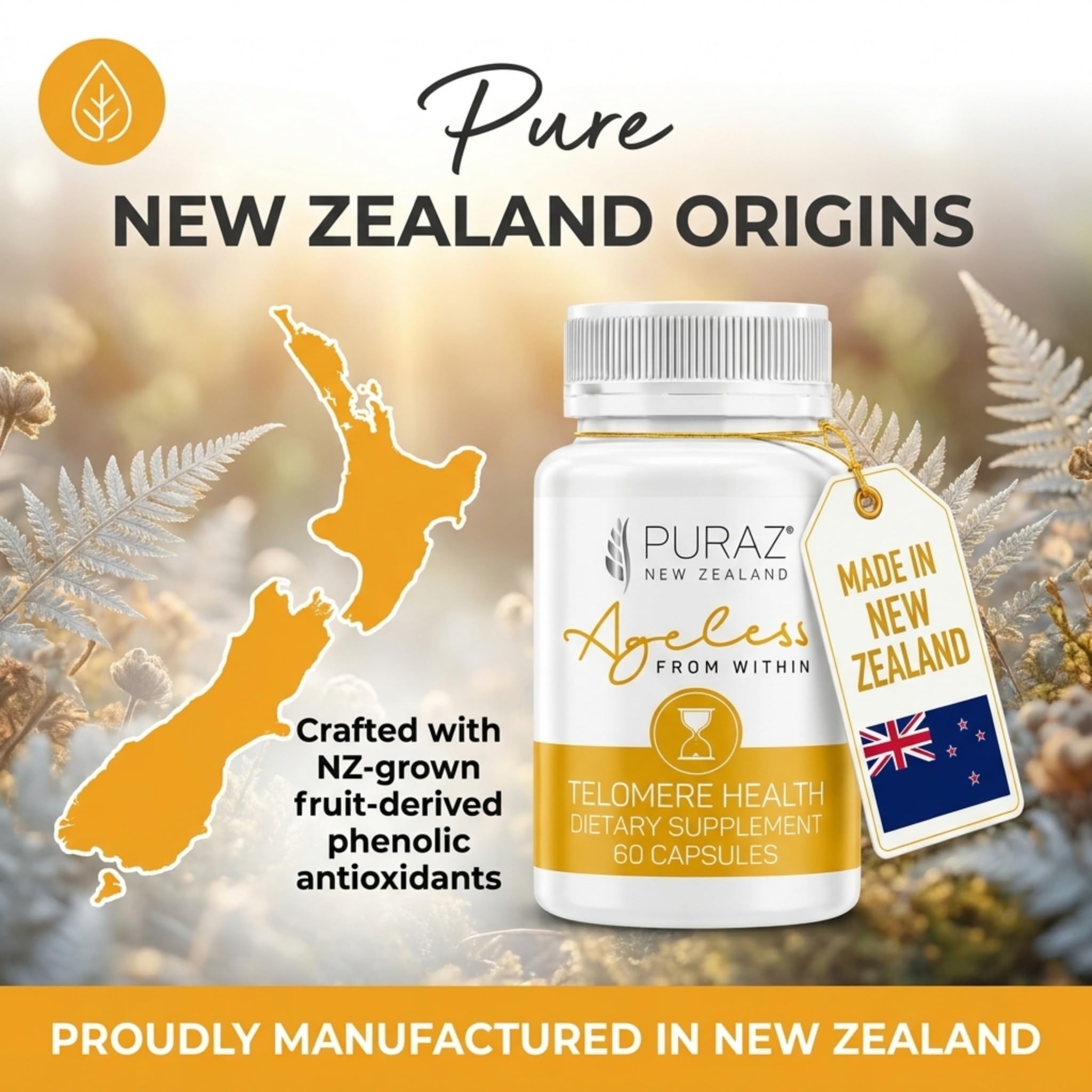 PURAZ Telomere Supplements with Potent Astragalus Root Extract & Collagen - Advanced Formula for Telomere Lengthening, Anti-Aging Supplement, Longevity, DNA Repair & Antioxidant Defense - 60 Capsules
