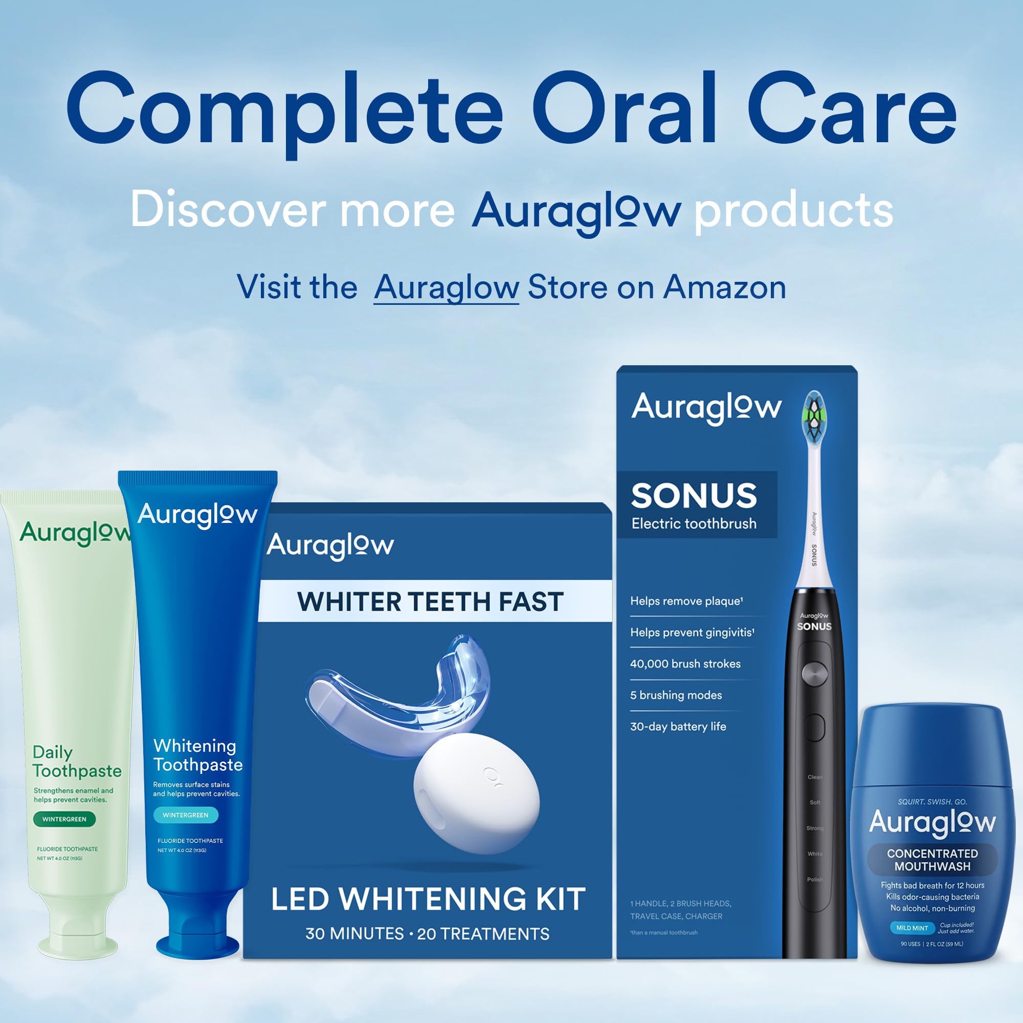 Auraglow Plug-in LED Teeth Whitening Kit – Wired Light Device – 35% Carbamide Peroxide Gel – 12 Treatments – at-Home Tooth Whitening System – Enamel-Safe at-Home Whitening for Coffee & Tea Stains