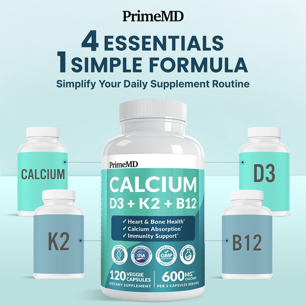 4-in-1 Calcium Supplements for Women and Men - Calcium with Vitamin D3 K2 5000 IU Supplement, 601mg per Serving for Heart, Bones & Body Defenses - Gluten-Free, Vegan-Friendly (240 ct)