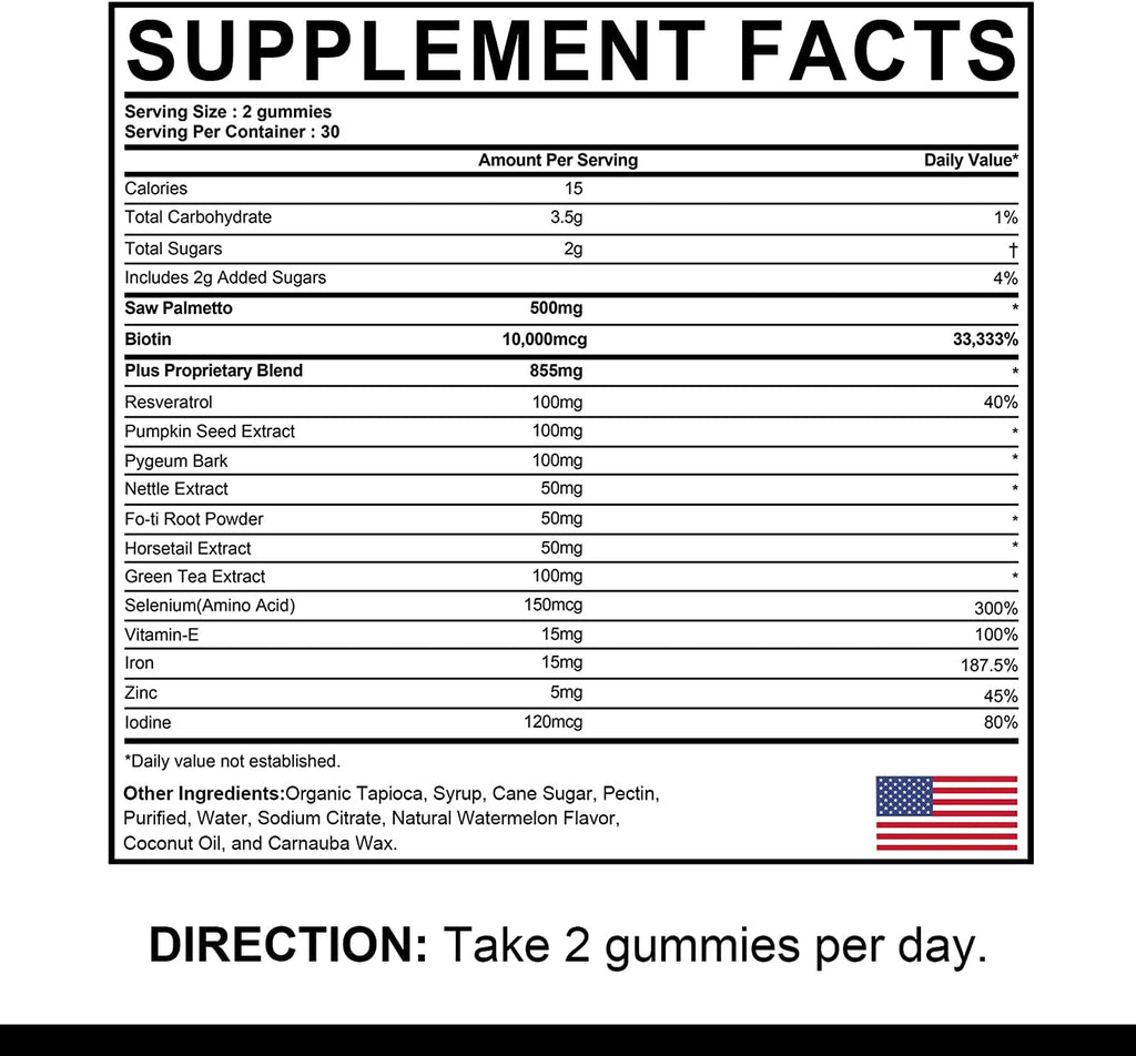 EnvyDeal DHT Blocker Gummies Hair Growth Supplement, Super Potency Saw Palmetto & Biotin 10000 mcg for Women & Men, Plus 12 Proprietary Blend - Prevent Hair Loss, Blocking DHT Receptors, 2Pc/120ct
