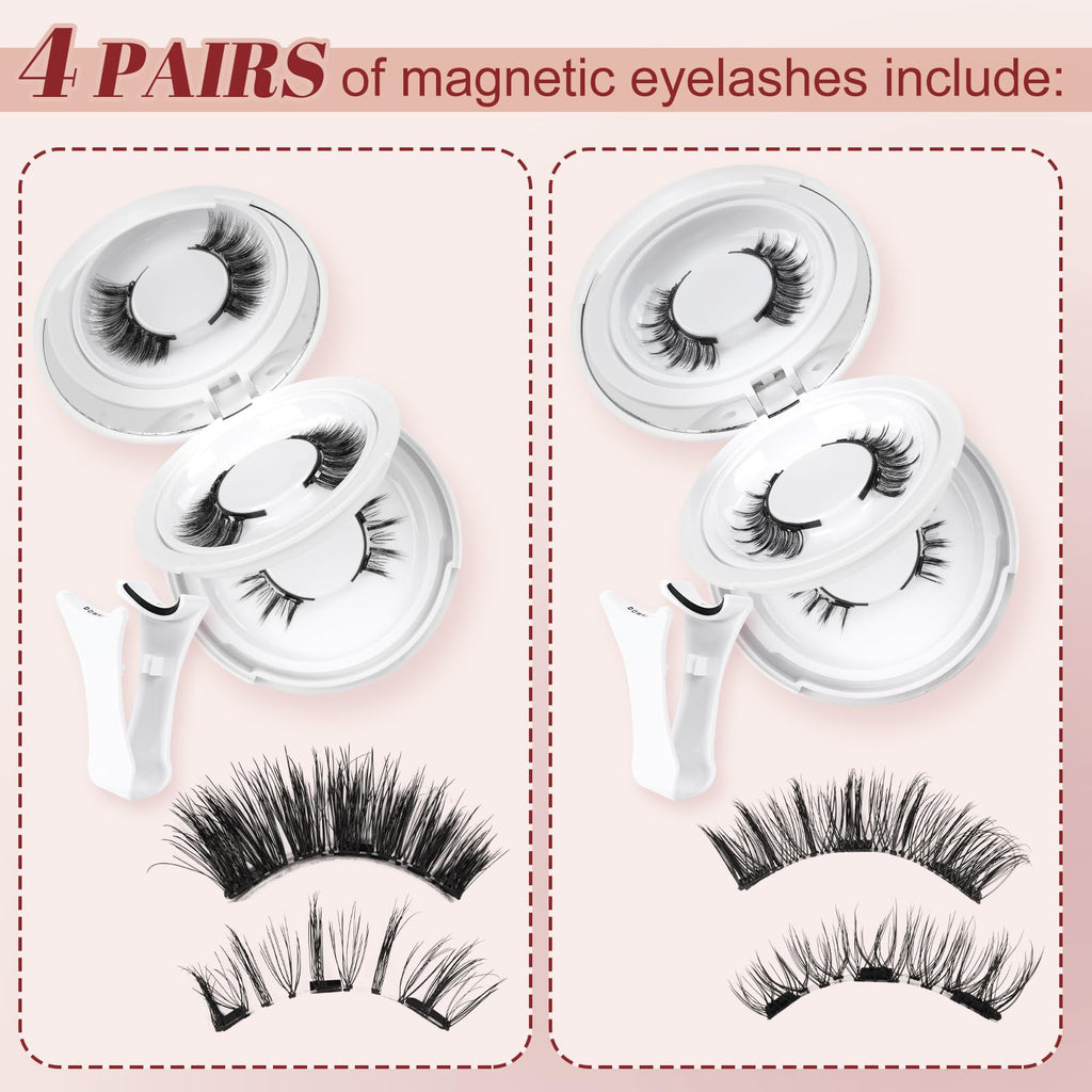 Higu clace Magnetic-Lashes with Applicator, 4 Pairs Magnetic Eyelashes No Glue or Eyeliner Needed, Easy to Wear and Remove(Style 4B)