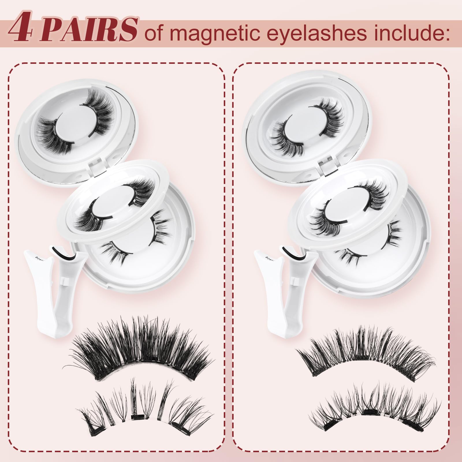 Higu clace Magnetic-Lashes with Applicator, 4 Pairs Magnetic Eyelashes No Glue or Eyeliner Needed, Easy to Wear and Remove(Style 4B)