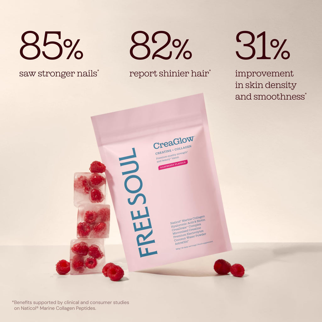 Free Soul CreaGlow | Marine Collagen + Creatine + Electrolytes | Raspberry