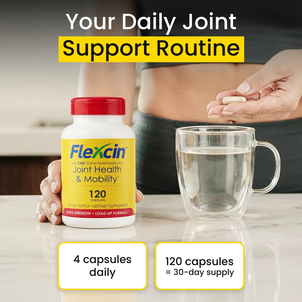 Flexcin Extra Strength Joint Formula with CM8 (Cetyl Myristoleate) - Joint Supplements for Men and Women with Glucosamine, MSM, Collagen Type II - 120 Capsules
