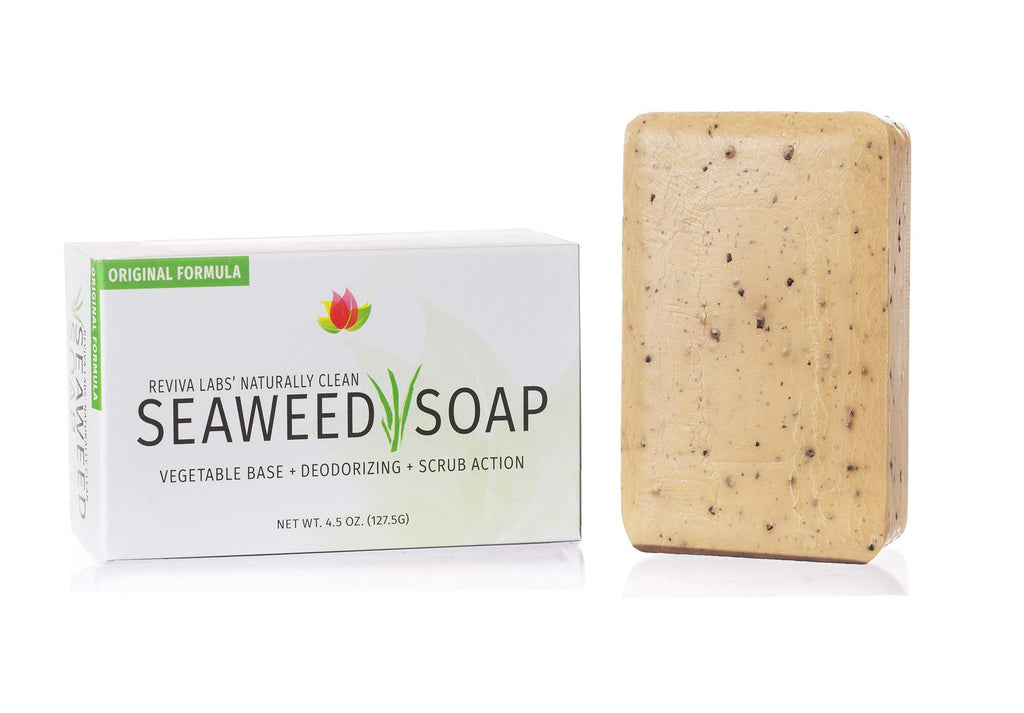 Reviva Seaweed Soap - 6 Pack - Organic Seaweed Face Scrub and Exfoliating Body Scrub Soap Bar - 4.5 oz. Vegetable Base Natural Bar Soap and Seaweed Bath Detox Soap Made in the USA