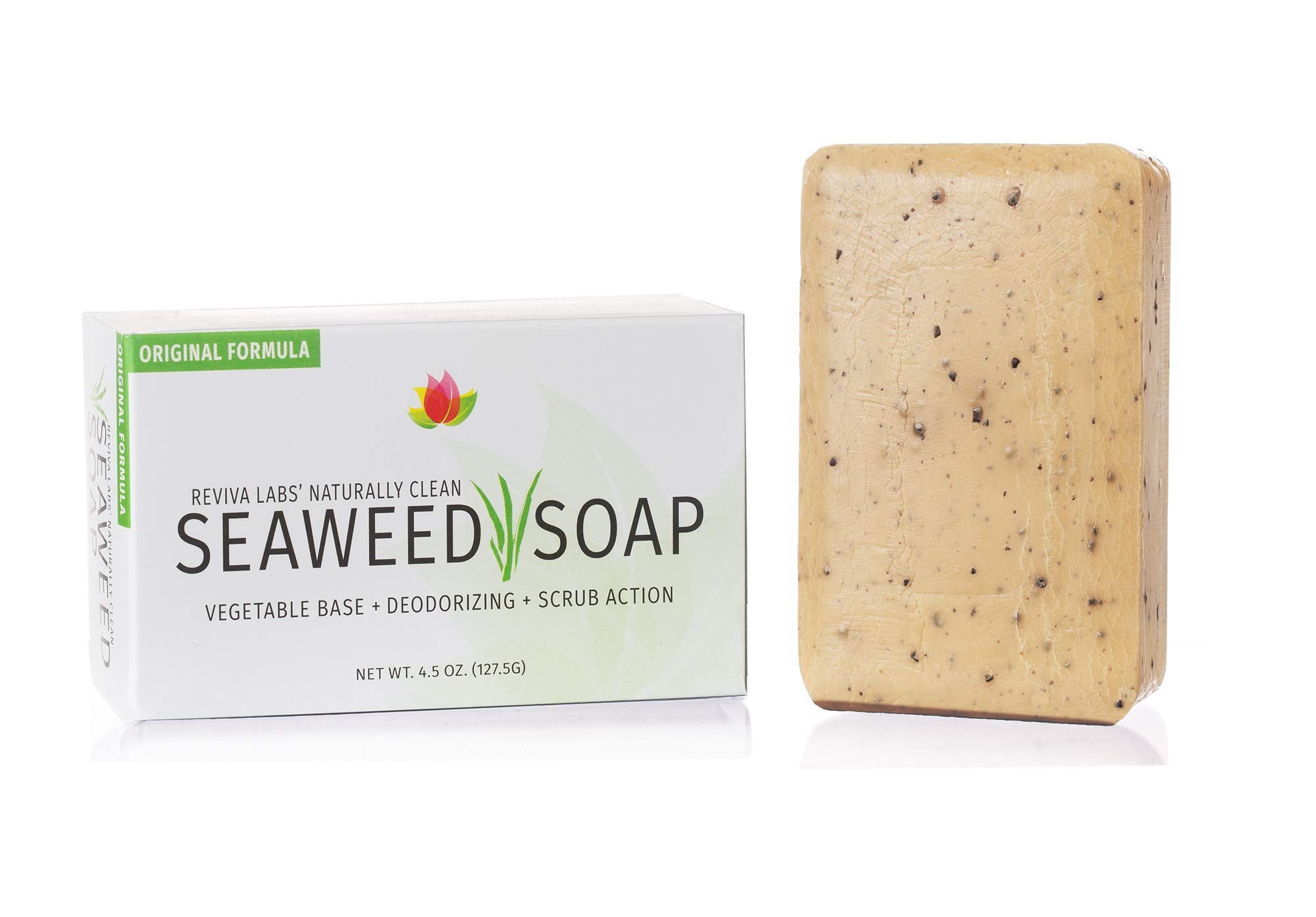 Reviva Seaweed Soap - 6 Pack - Organic Seaweed Face Scrub and Exfoliating Body Scrub Soap Bar - 4.5 oz. Vegetable Base Natural Bar Soap and Seaweed Bath Detox Soap Made in the USA