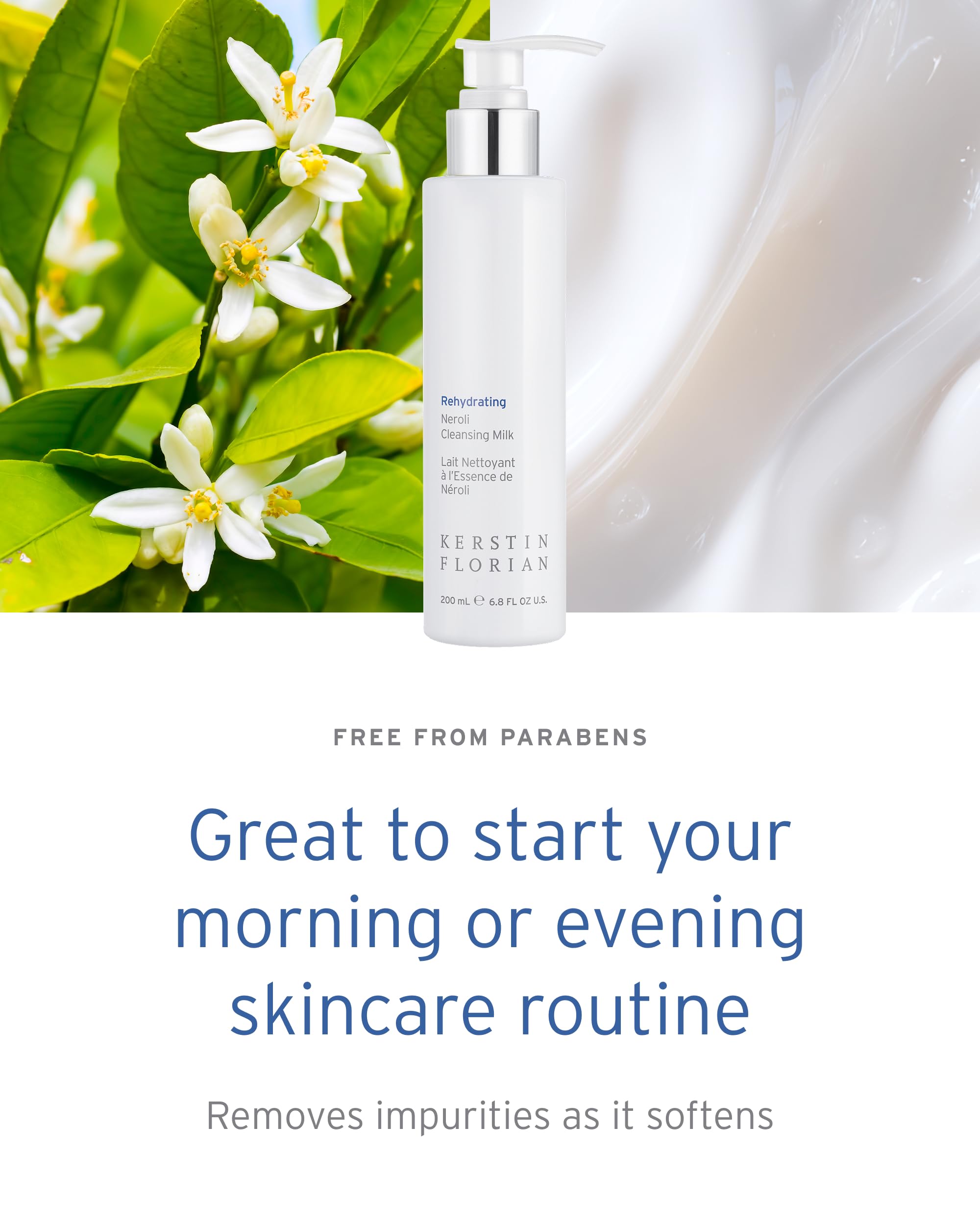 Kerstin Florian Rehydrating Neroli Cleansing Milk | Gentle Makeup Remover and Face Wash for Normal to Sensitive Skin (6.8 fl oz)
