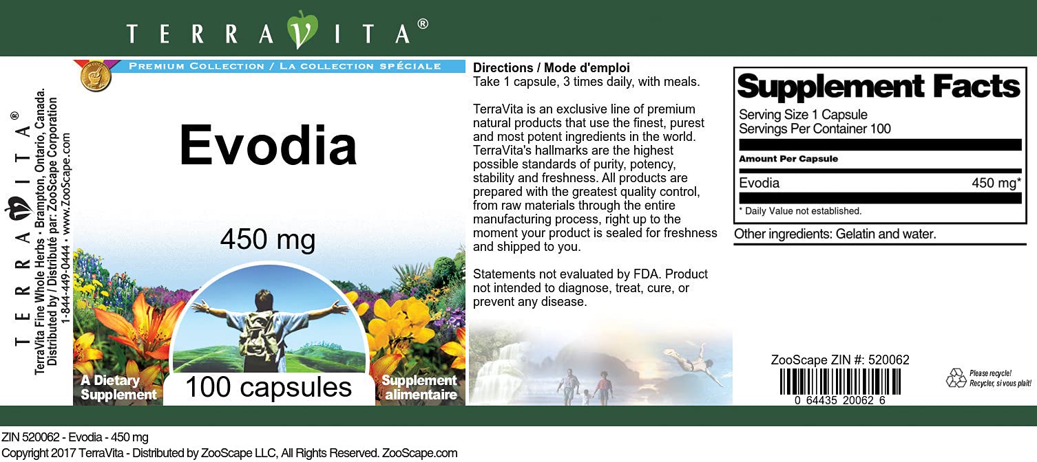 Evodia - 450 mg (100 Capsules, ZIN: 520062)