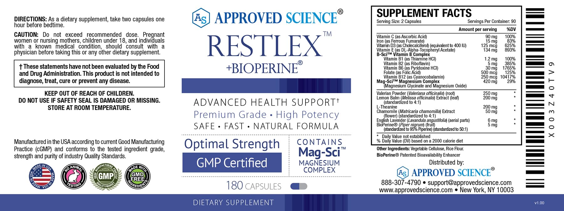 Approved Science Restlex for Restless Legs – Magnesium Glycinate for Calm Legs and Restful Legs – Natural Itching, Crawling, and Tingling in Feet and Legs - Calm, Restful Sleep Support - 6 Months