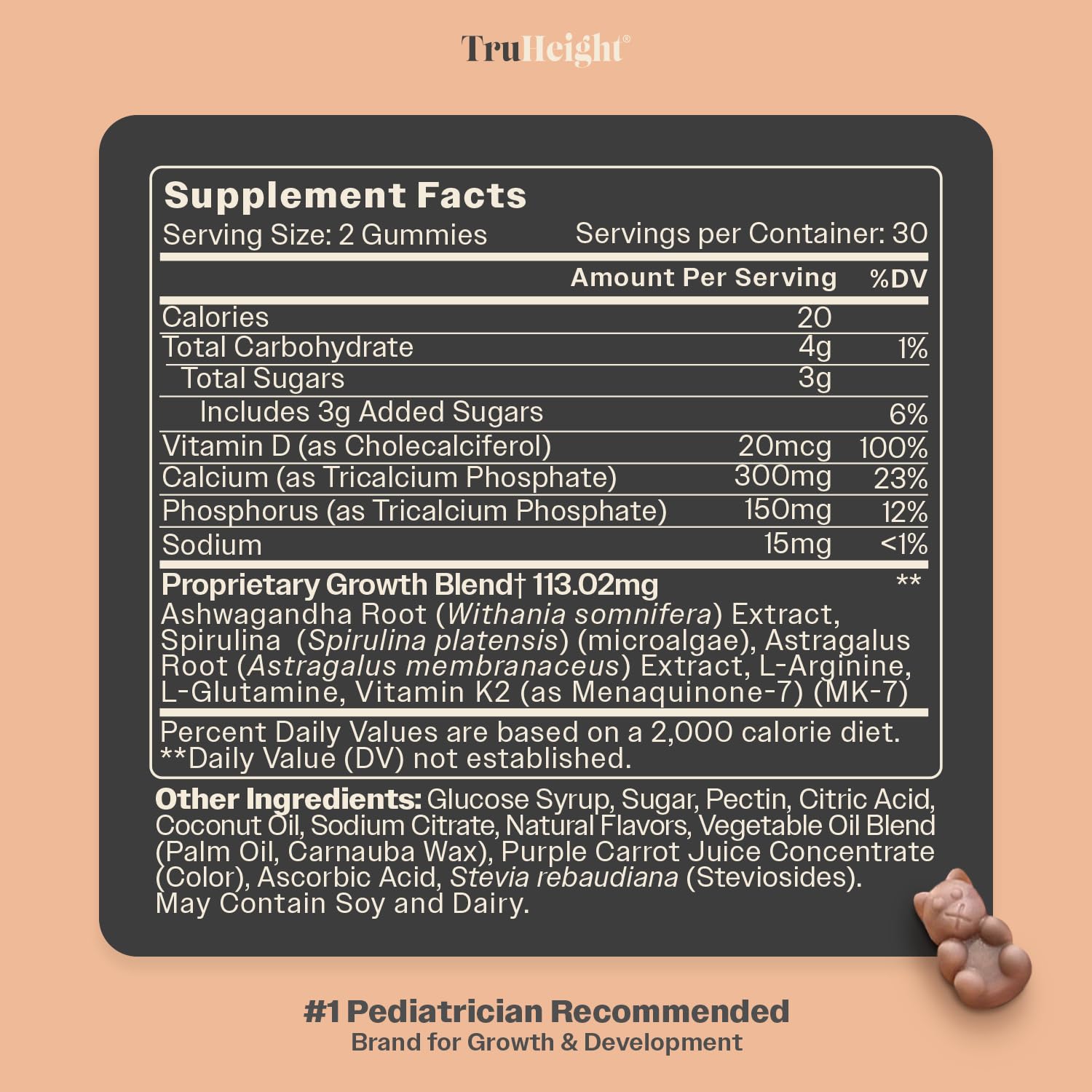 TruHeight Growth Gummies (Watermelon) Tall Nutrition for Natural Growth Supplement for Kids & Teens - Vitamin D, K, Calcium & Ashwagandha, Bone Strength Vitamins D3 K2, Picky Eater, Taller Ages 5+