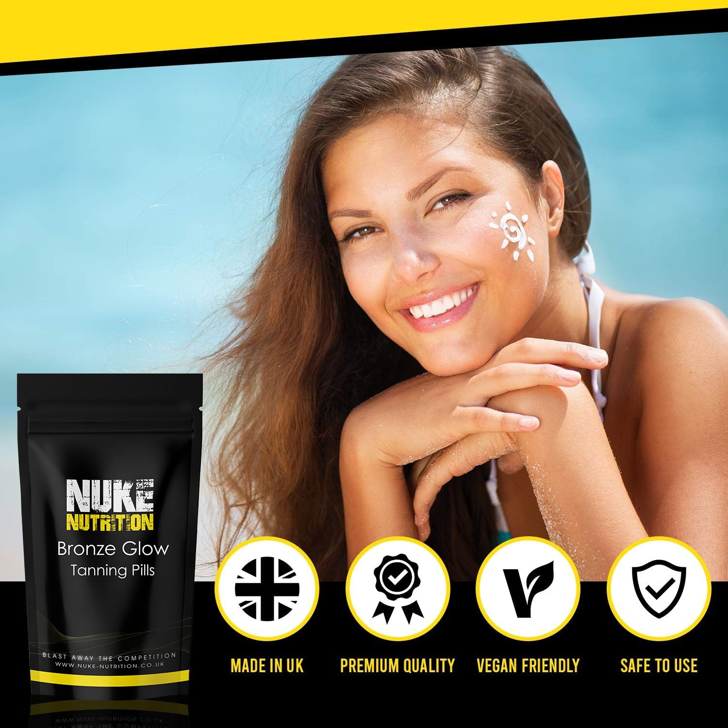 Nuke Nutrition Tanning Tablets x180 - Tanning Tablets Fast Tan Without Sun - Natural Tanning Accelerator Supplement For Your Bronze Glow - Tan Optimizer for a Sunkissed Glow - Lotion & Oil Alternative
