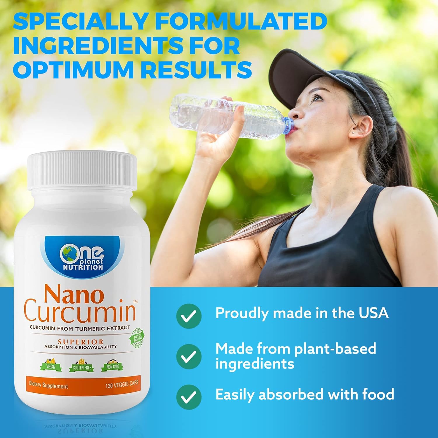 One Planet Nutrition Nano Curcumin 500 mg Veggie Capsules (120 Servings), Nano for High Absorption, Supports Immune Health, Non-GMO, Vegan, Gluten-Free