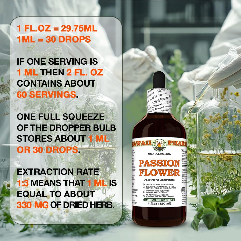 Hawaii Pharm Passion Flower Alcohol-Free Extract, Glycerite for Calm and Sleep Support, Soothes Digestive Discomfort, Promotes Relaxation, Encourages Emotional Balance - 4 fl.oz