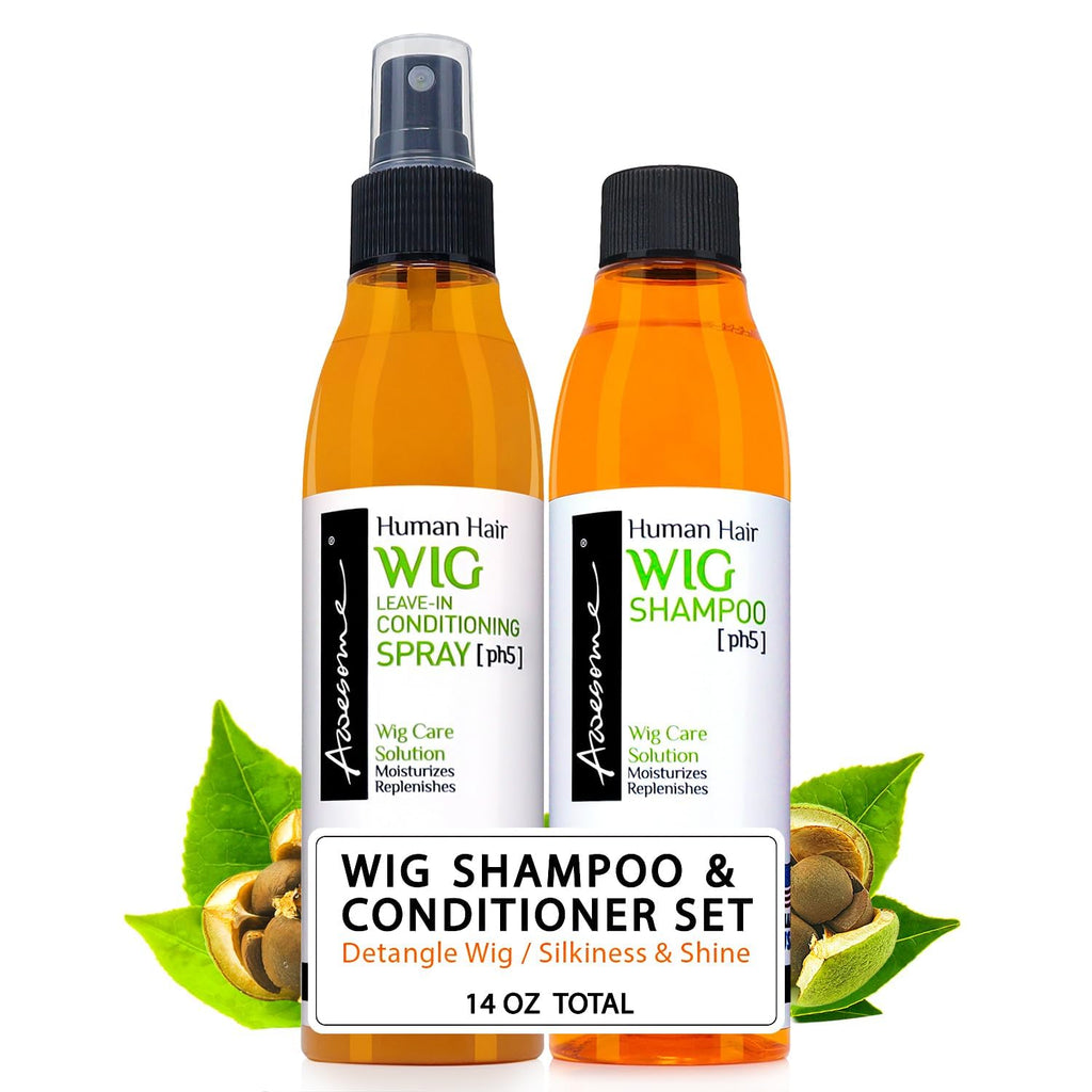 Awesome Human Hair Wig Care Set, Premium Shampoo & Leave in Conditioner, Detangles, Promotes Body & Volume, Silkiness & Shine, Easy Combing, 7 Fl Oz (Pack of 2)