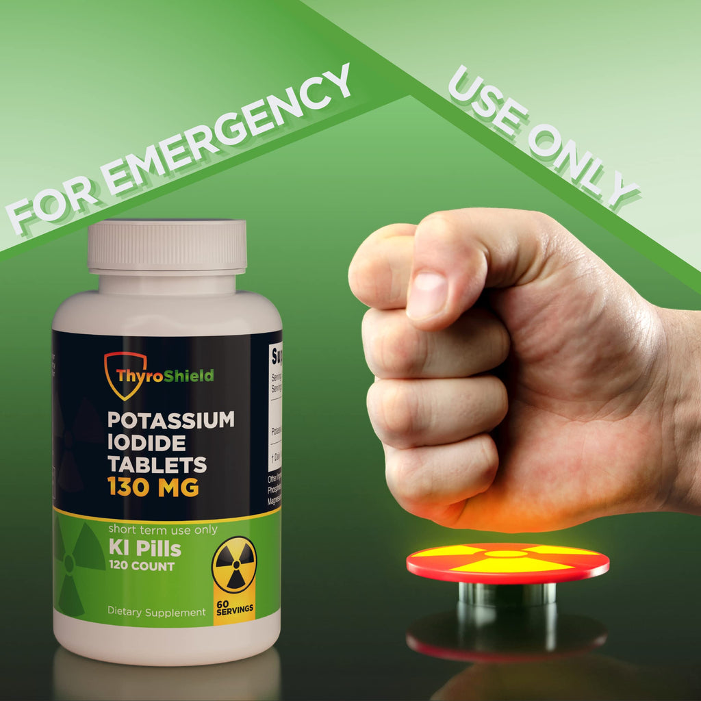 Potassium Iodide Tablets 130 mg | 120ct KI Tablets - Nuclear Radiation Protection - Potassium Iodine Pills - YODO Naciente - KI Pills - USA - ThyroShield