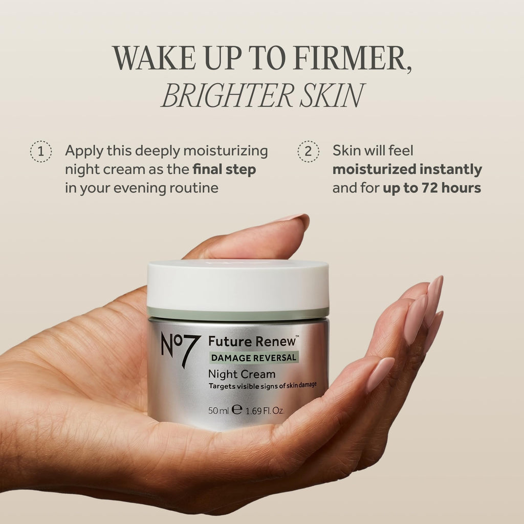 No7 Future Renew Damage Reversal Night Cream - Anti Aging Face Moisturizer - Infused with Peptide Technology to Reverse Visible Signs of Damage - Skin Barrier Repair for Dry Skin (1.69 Oz)