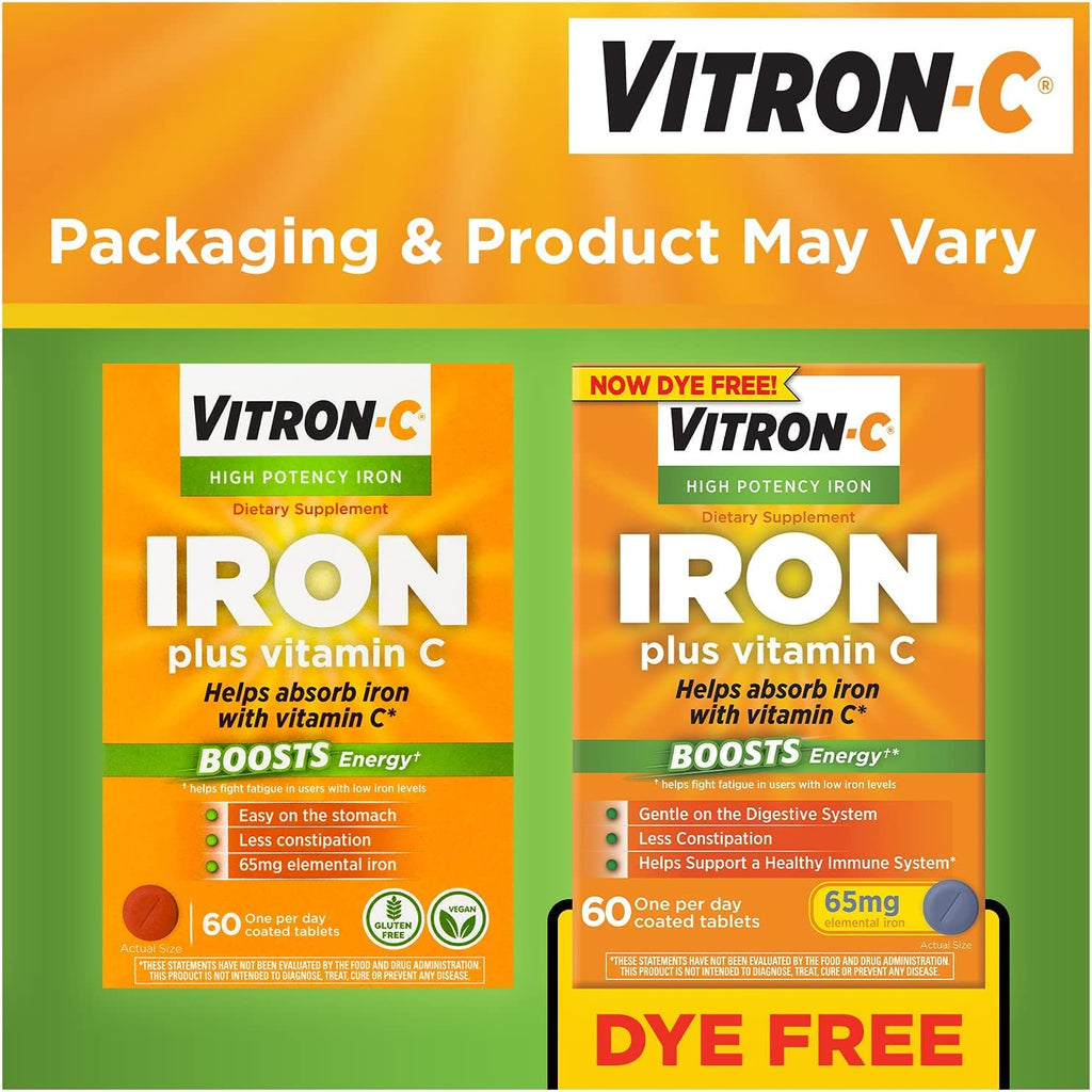Vitron-C Iron Supplement Plus Vitamin C Coated Tablets 60 ct (5 Pack)