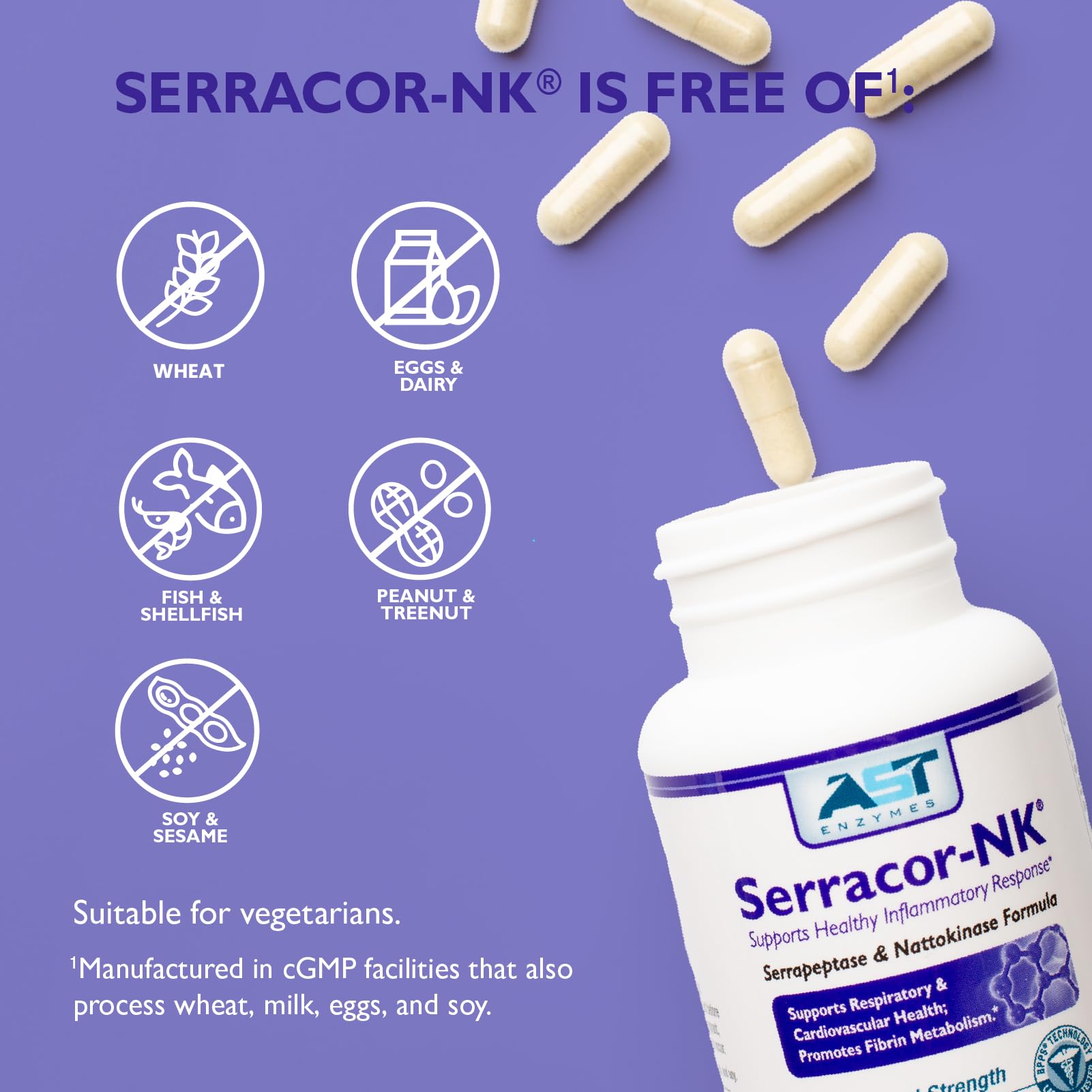 AST Enzymes Serracor-NK –Proteolytic Systemic Enzyme Formula – Contains Acid-Resistant Serrapeptase and Acid-Resistant Nattokinase – 90 Vegetarian Capsules